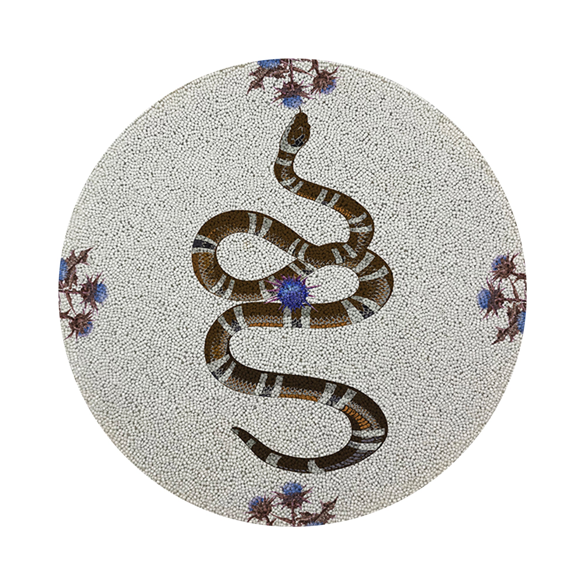 Thistle And Snake Blue White Round Beaded Placemat Smooth