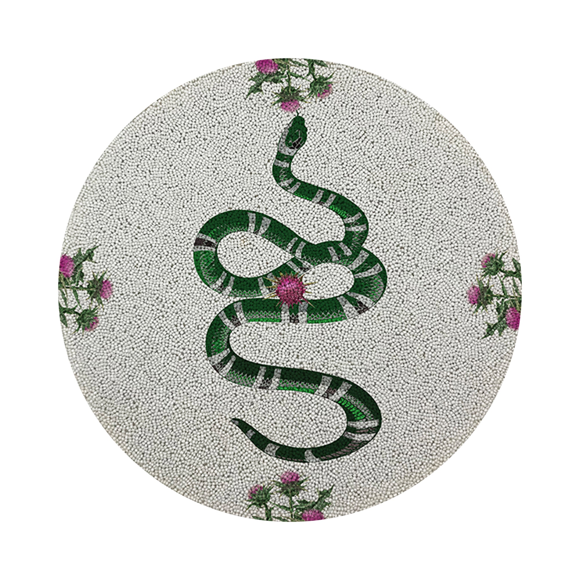 Thistle And Snake Pink White Round Beaded Placemat Smooth