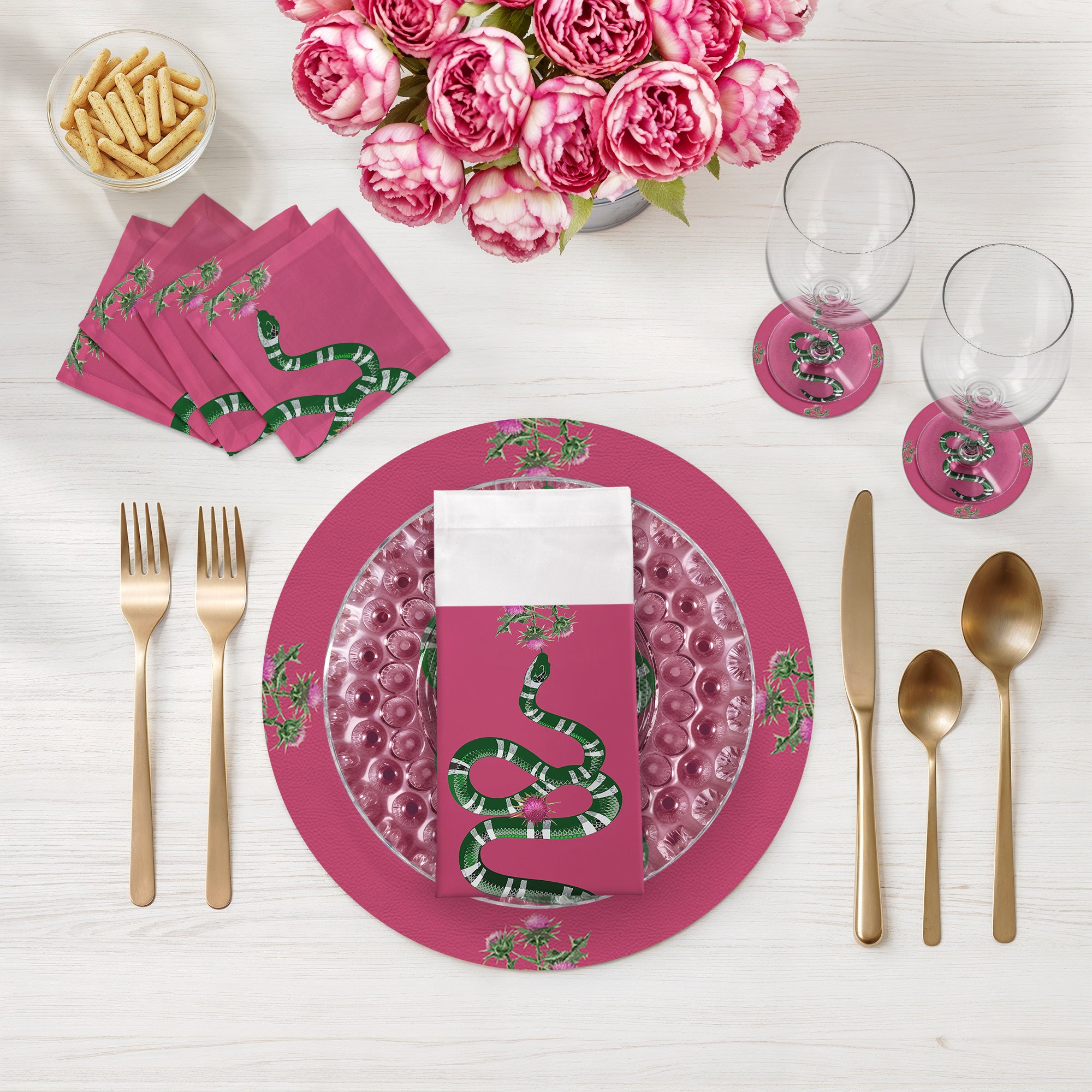 Thistle And Snake Pink 16" Round Pebble Placemats, Set of 4 - nicolettemayer.com