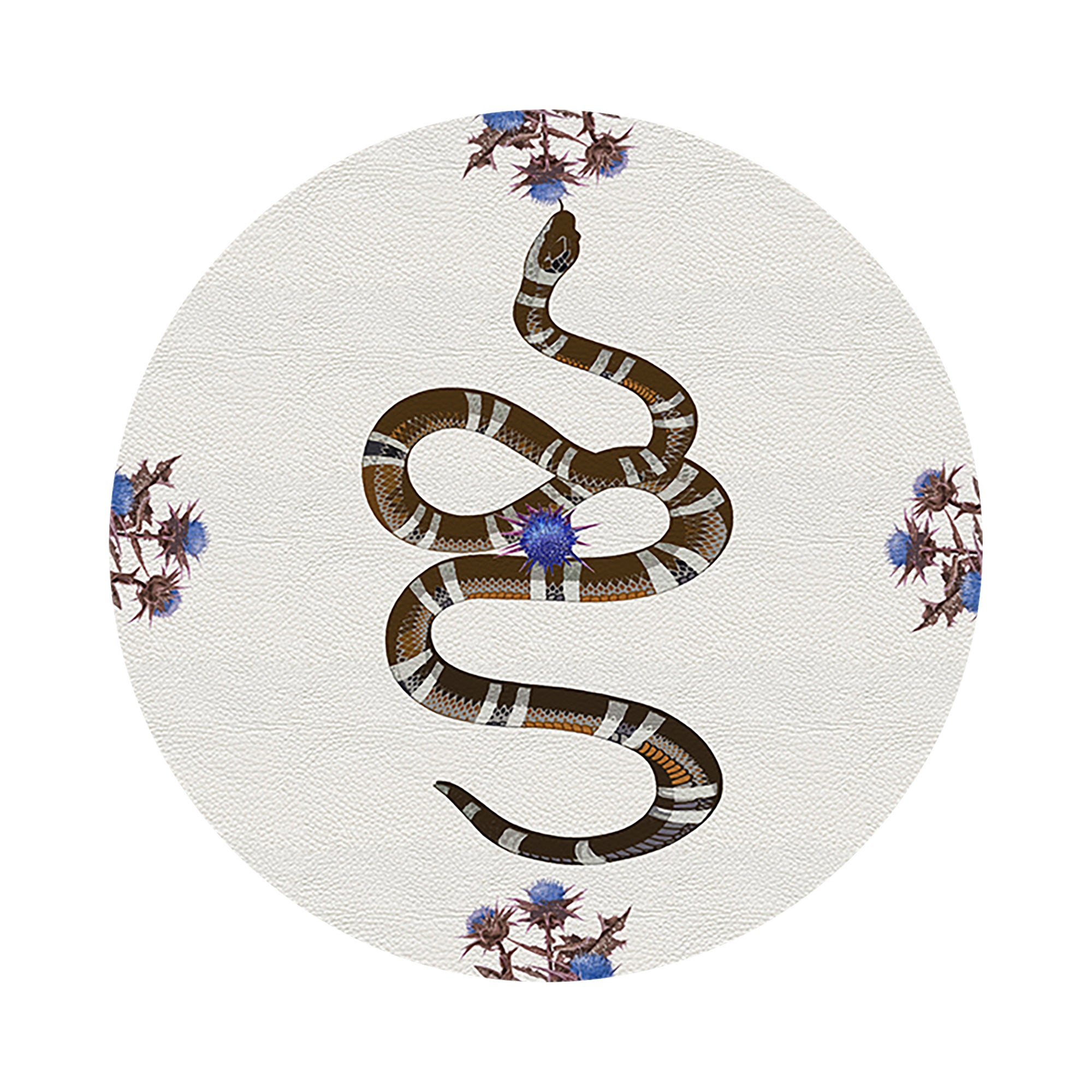 Thistle And Snake Blue White Vegan Leather Round Pebble Placemat - nicolettemayer.com
