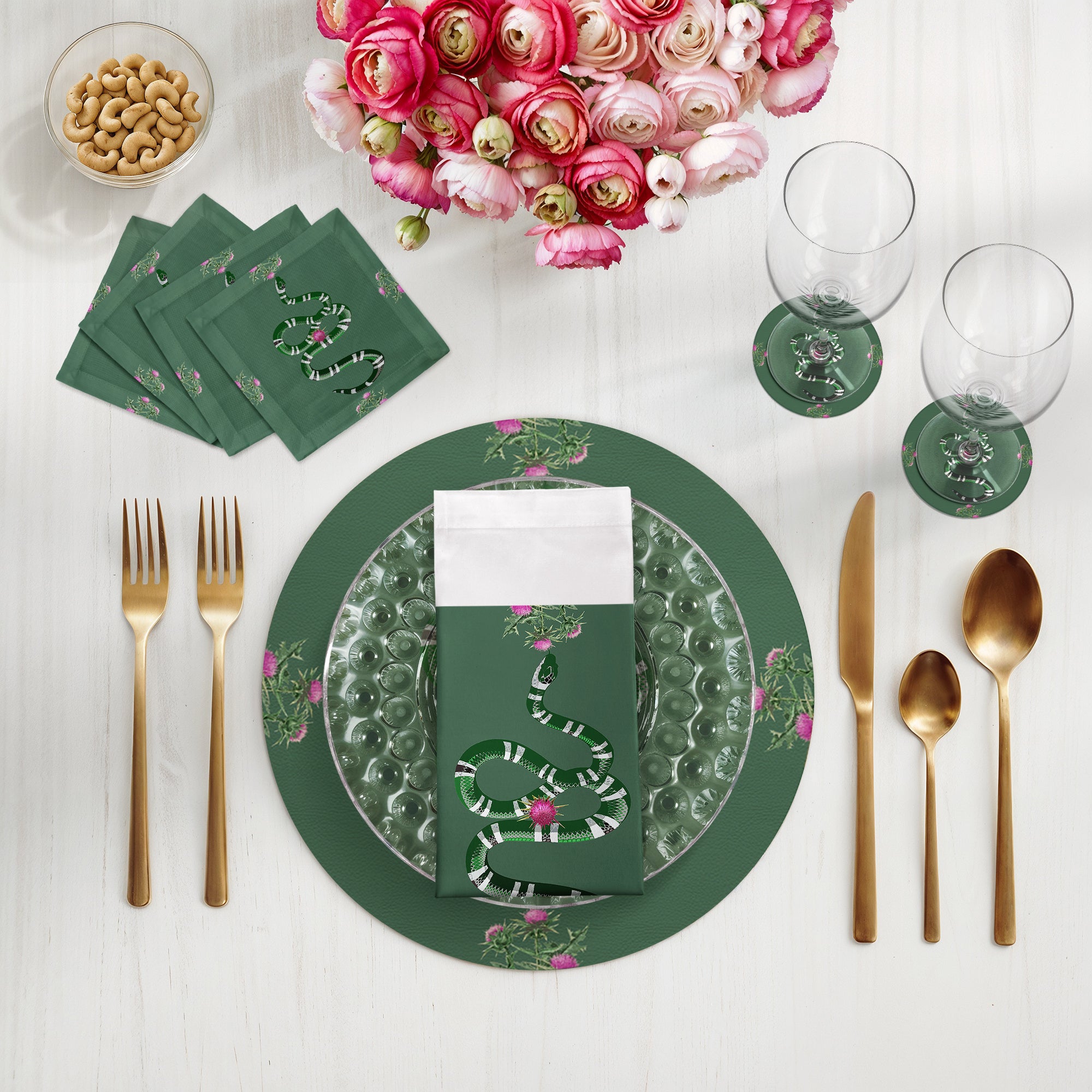 Thistle And Snake Evergreen 16" Round Pebble Placemats, Set of 4 - nicolettemayer.com