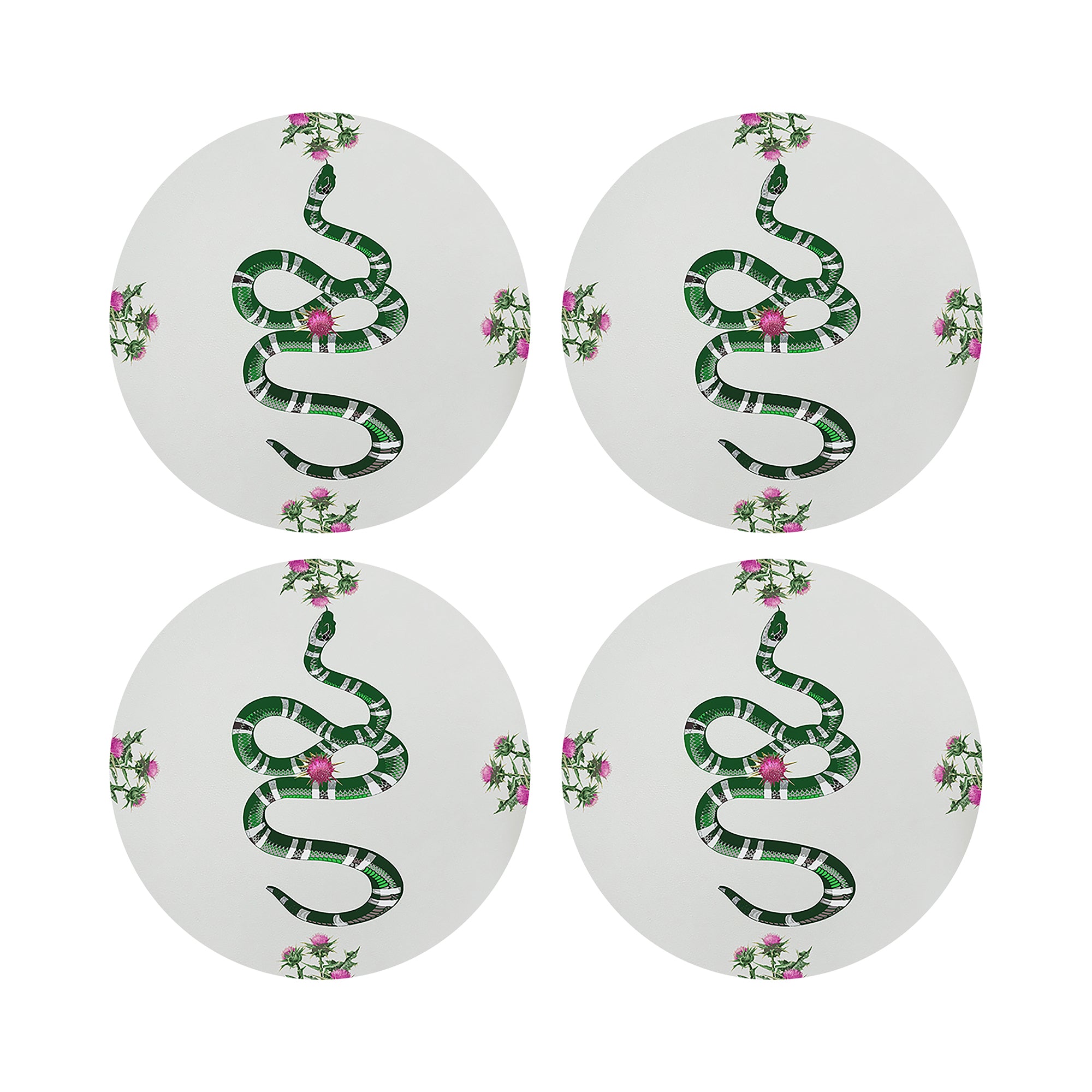 Thistle And Snake Pink White 16" Round Pebble Placemats, Set of 4 - nicolettemayer.com