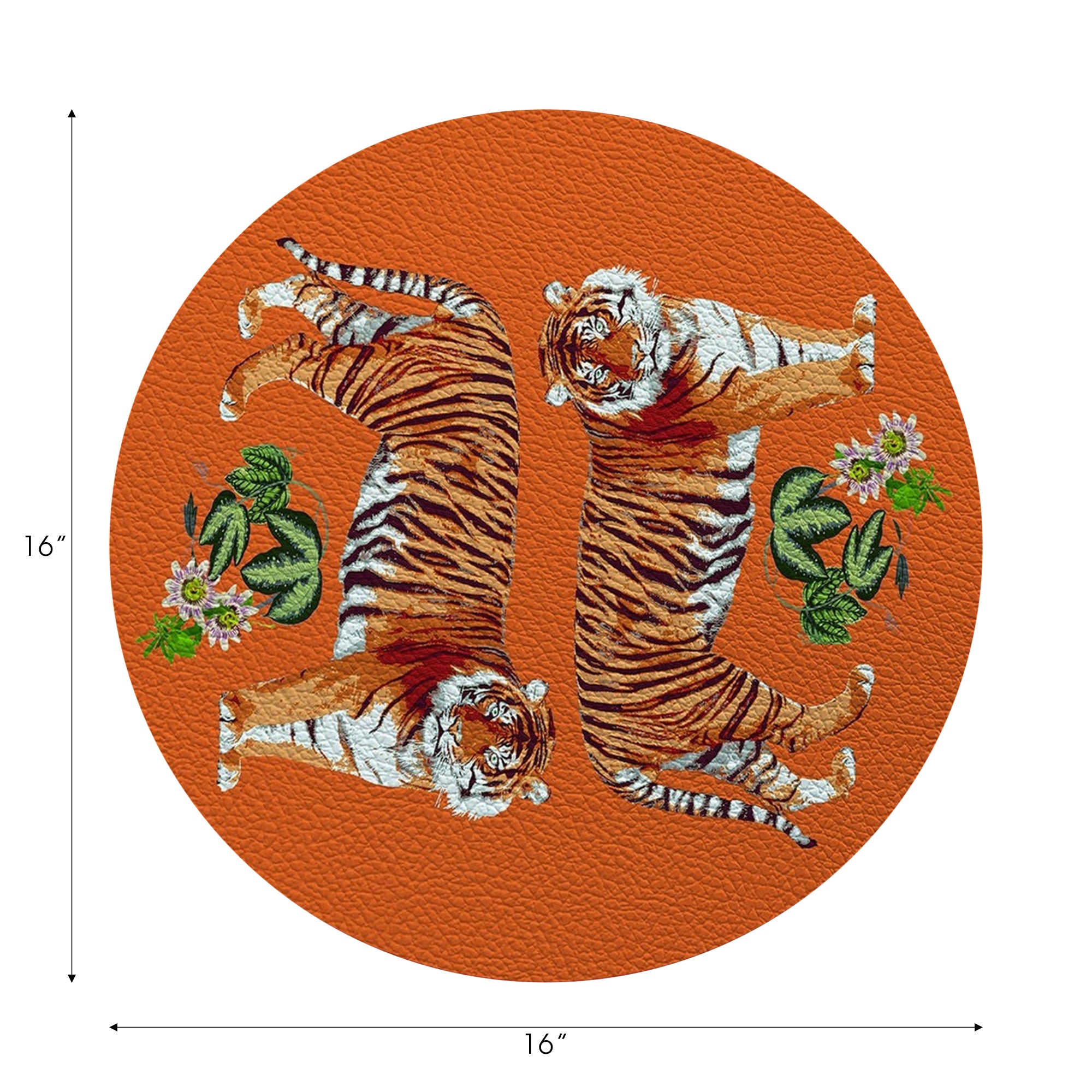 Tiger Seeing Double Orange Vegan Leather Round Pebble Placemat