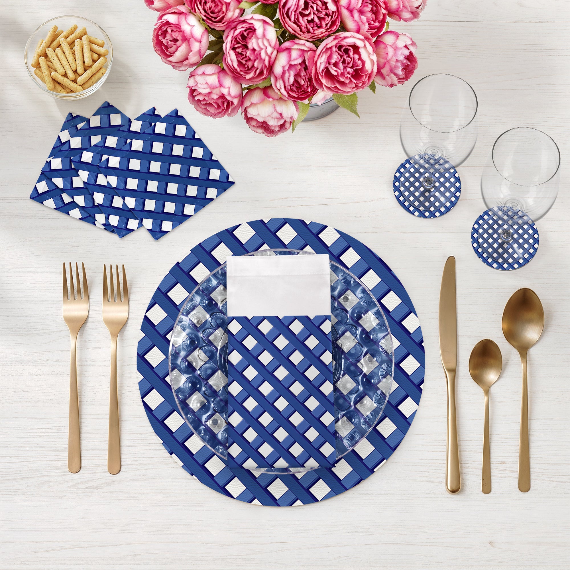 Timothy Corrigan Jardin Français Bleu Set de 4 sets de table ronds en galets 16"