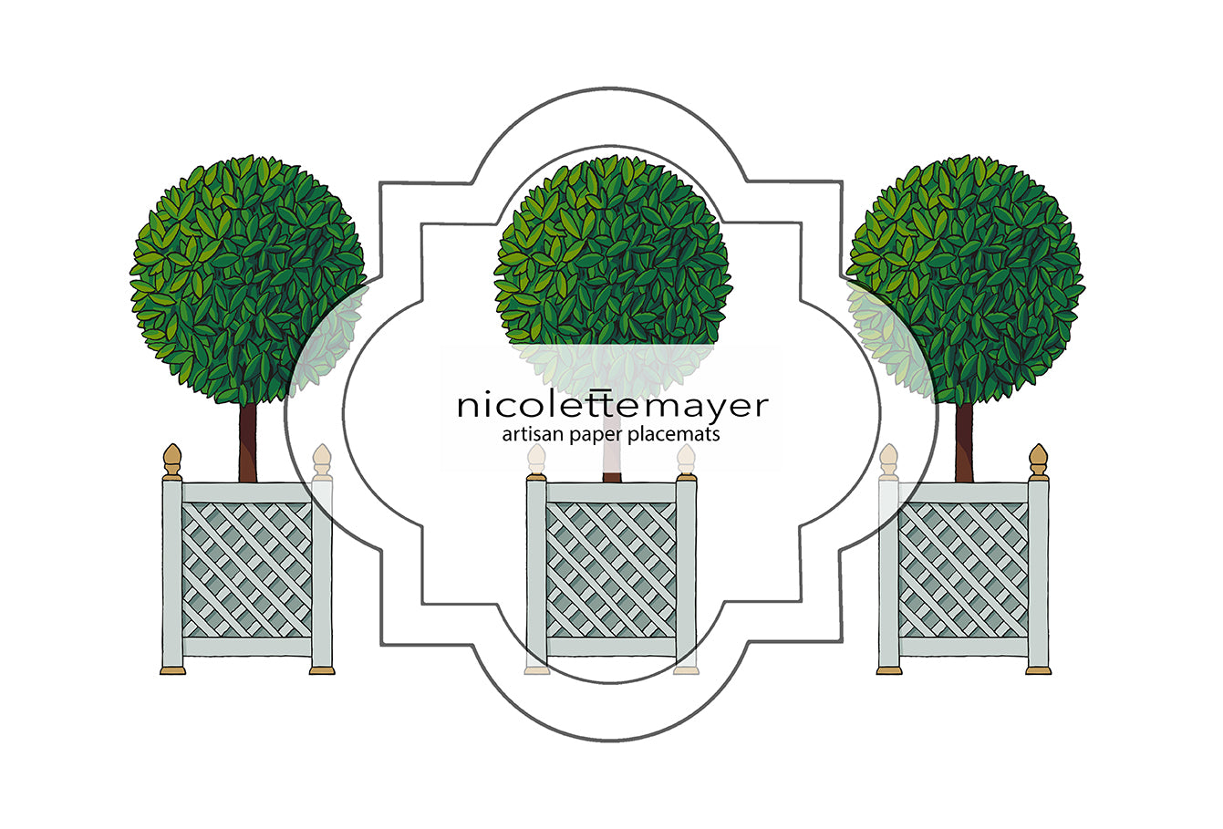 Timothy Corrigan Topiary Papier-Tischsets, ein Set mit 24 Stück