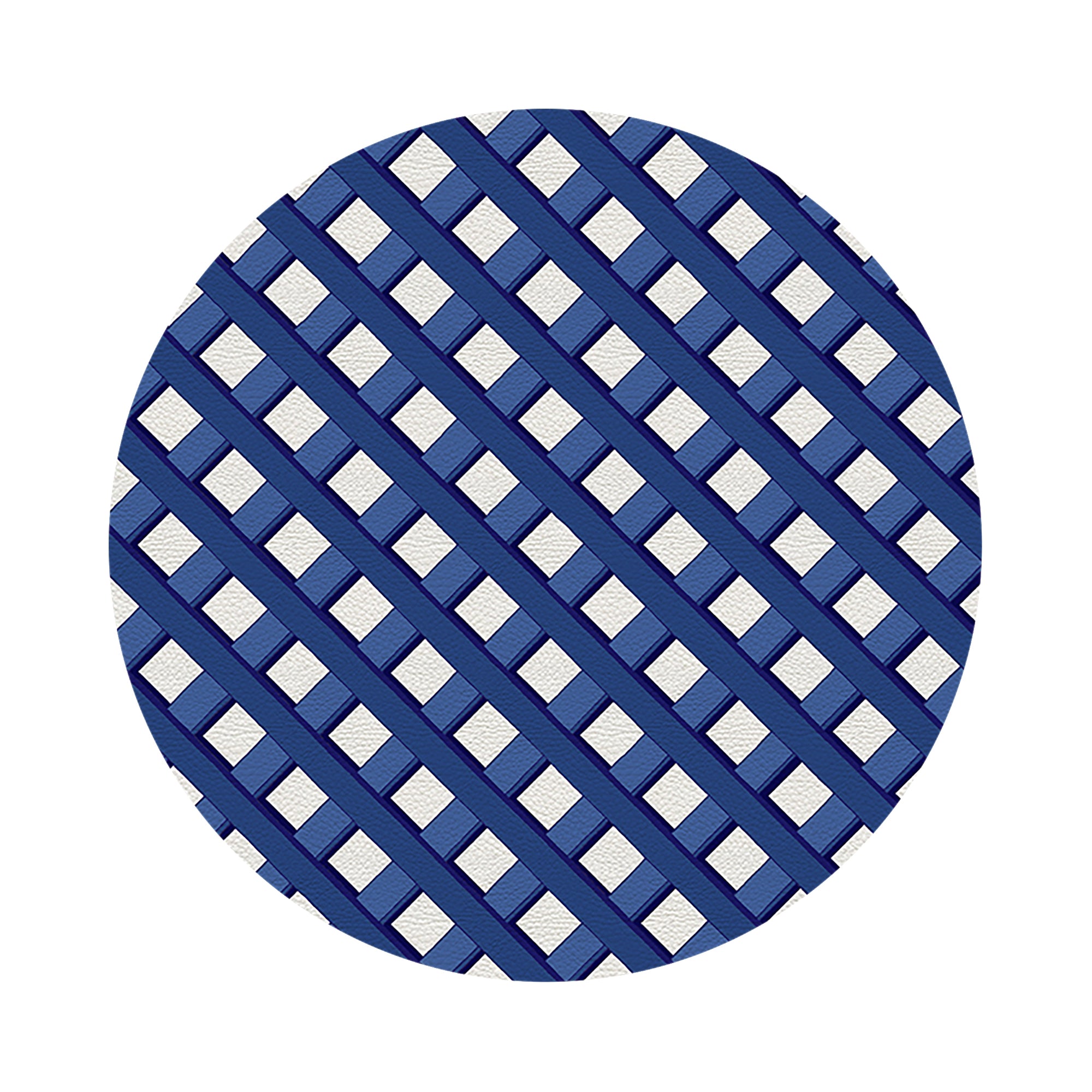 Timothy Corrigan Jardin Francais Blue Vegan Leather Round Pebble Placemat - nicolettemayer.com