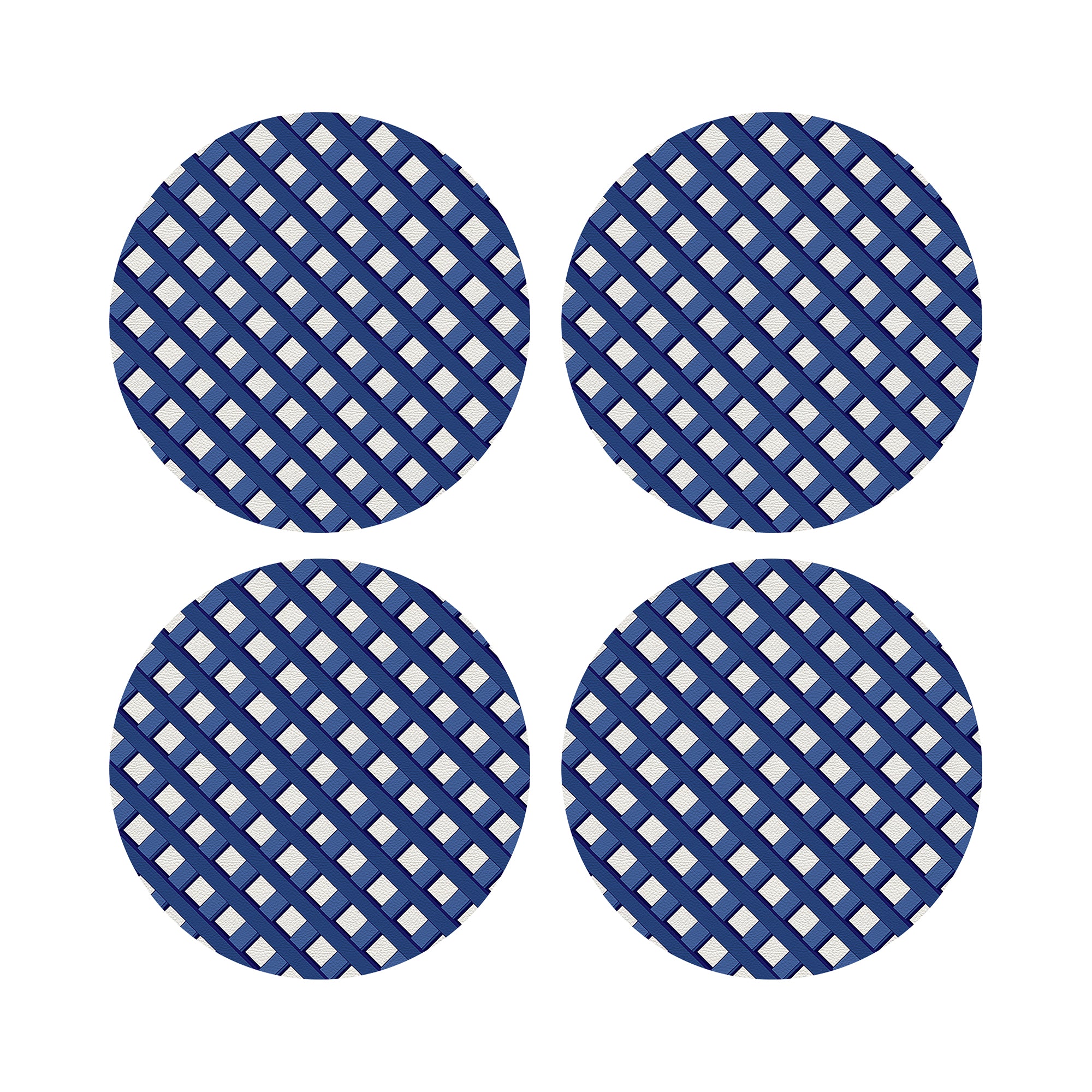 Timothy Corrigan Jardin Francais Blue Vegan Leather Round Pebble Placemat - nicolettemayer.com
