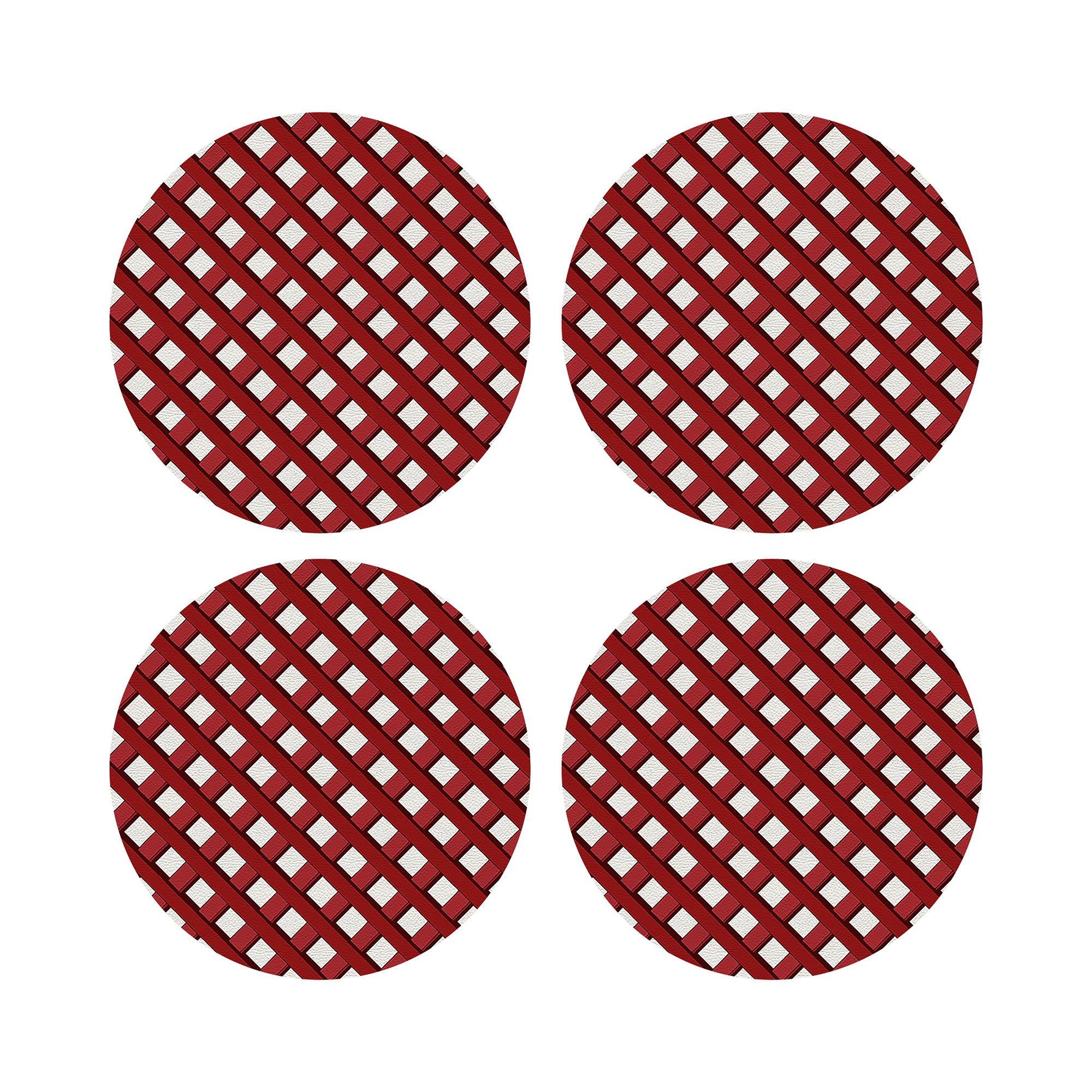 Timothy Corrigan Jardin Francais Red Vegan Leather Round Pebble Placemat - nicolettemayer.com