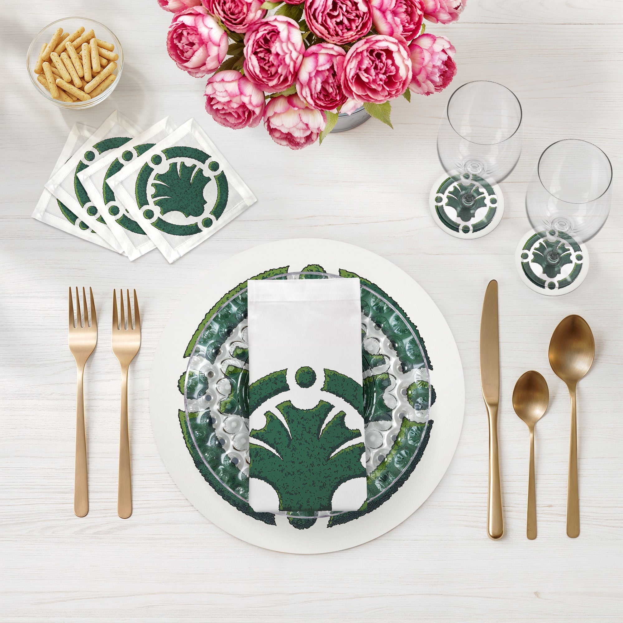 Timothy Corrigan Parterre Garden Vegan Leather Round Coasters