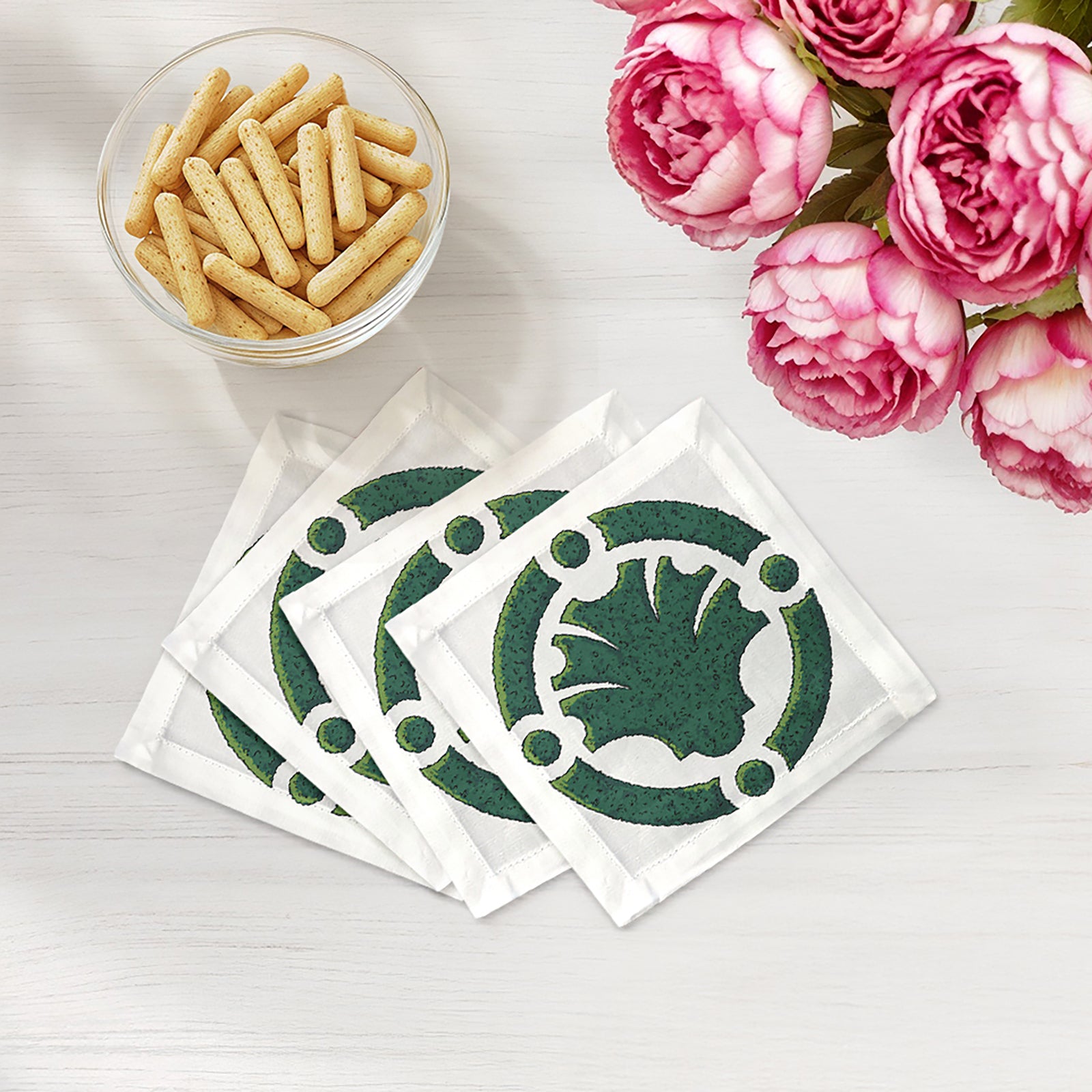 Timothy Corrigan Parterre Garden 6X6 Hemstitch Cocktail Napkins, Set Of 4 - nicolettemayer.com