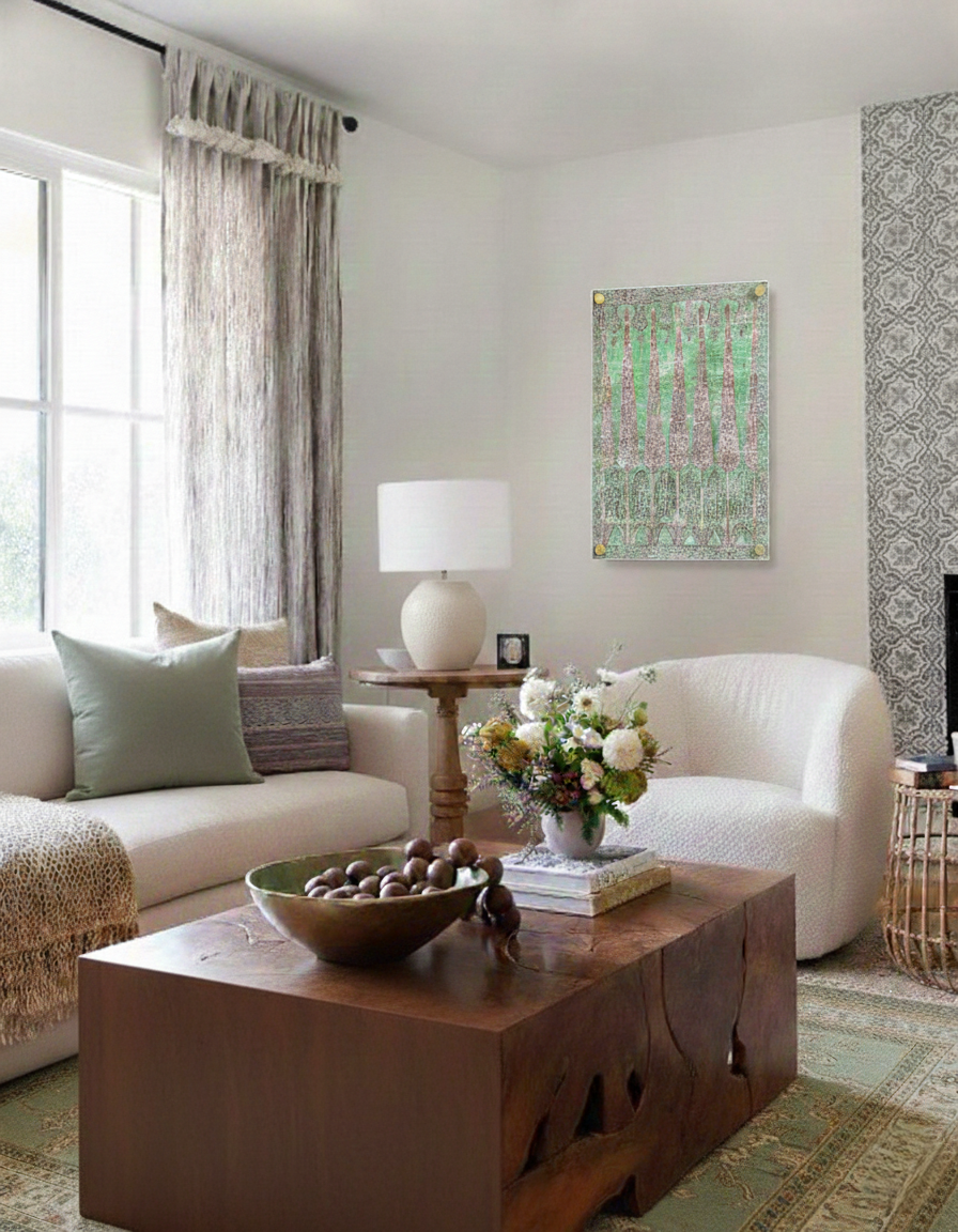 Topkapi Garden Mughal Palace Green Pink – 24x36" Modern Acrylic Wall Art - nicolettemayer.com