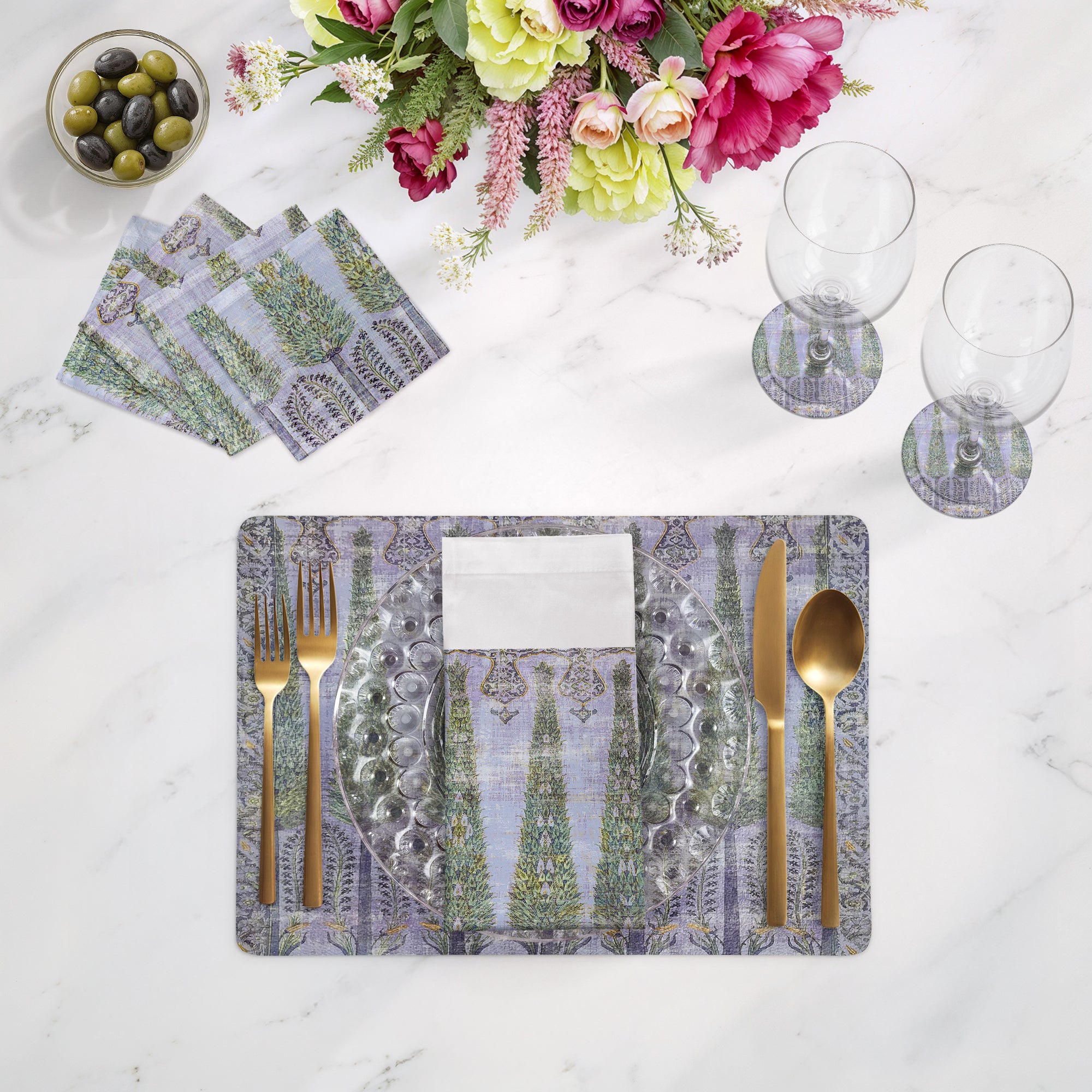 Topkapi Garden Gold Purple 17.5" Rectangle Pebble Placemat, Set Of 4 - nicolettemayer.com