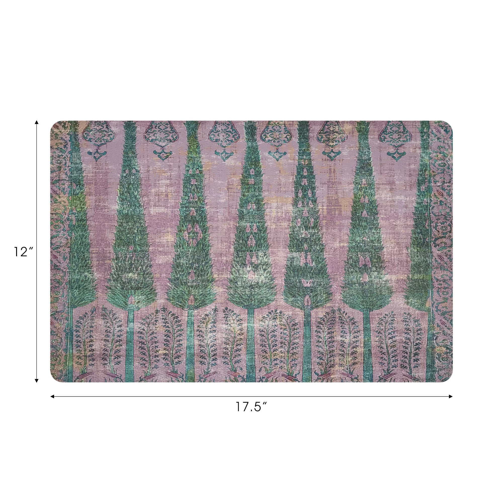 Topkapi Garden Green Pink Vegan Leather Rectangle Pebble Placemat - nicolettemayer.com