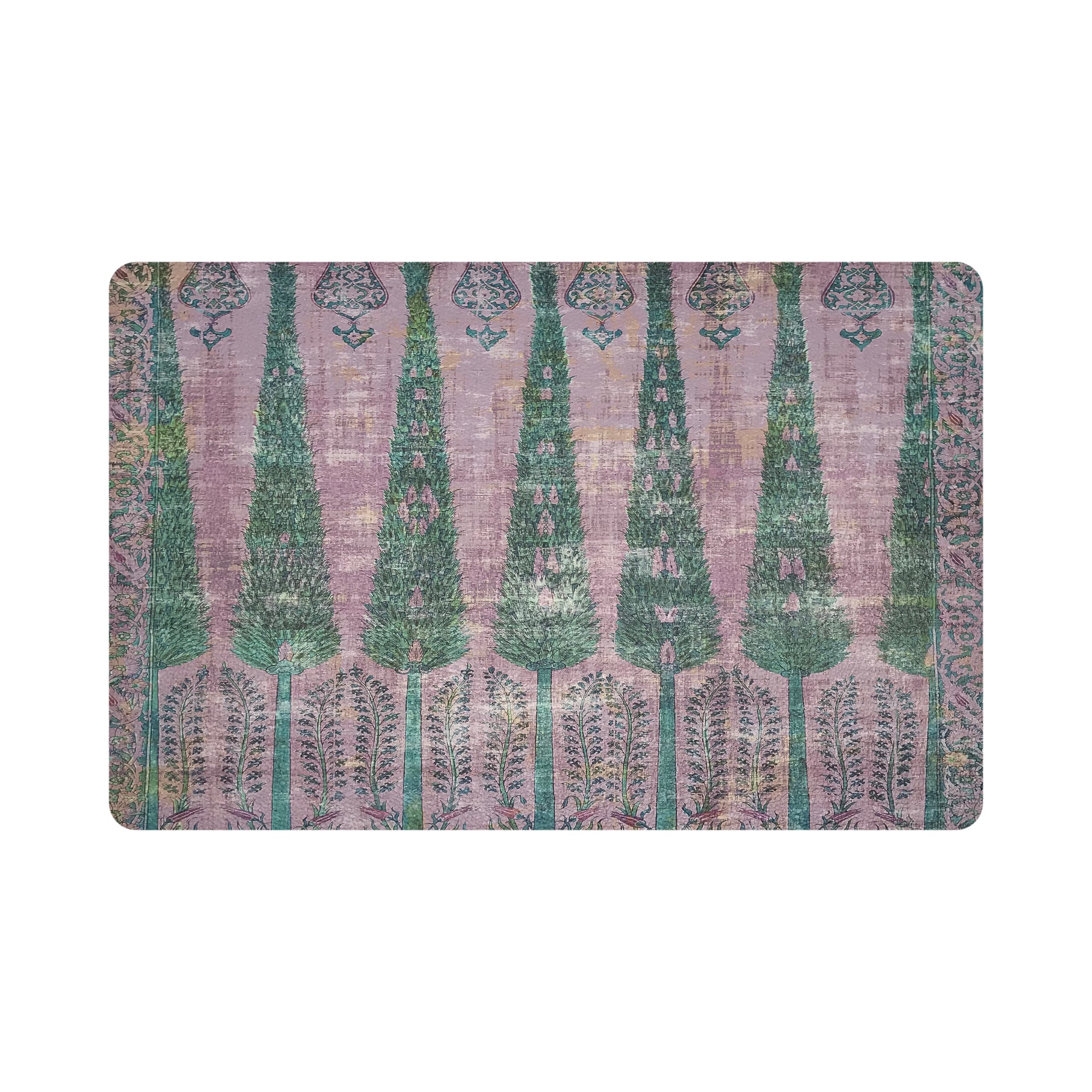 Topkapi Garden Green Pink Vegan Leather Rectangle Pebble Placemat - nicolettemayer.com