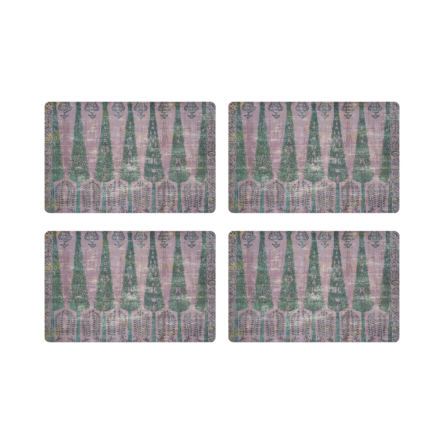 Topkapi Garden Green Pink 17.5" Rectangle Pebble Placemat, Set Of 4 - nicolettemayer.com