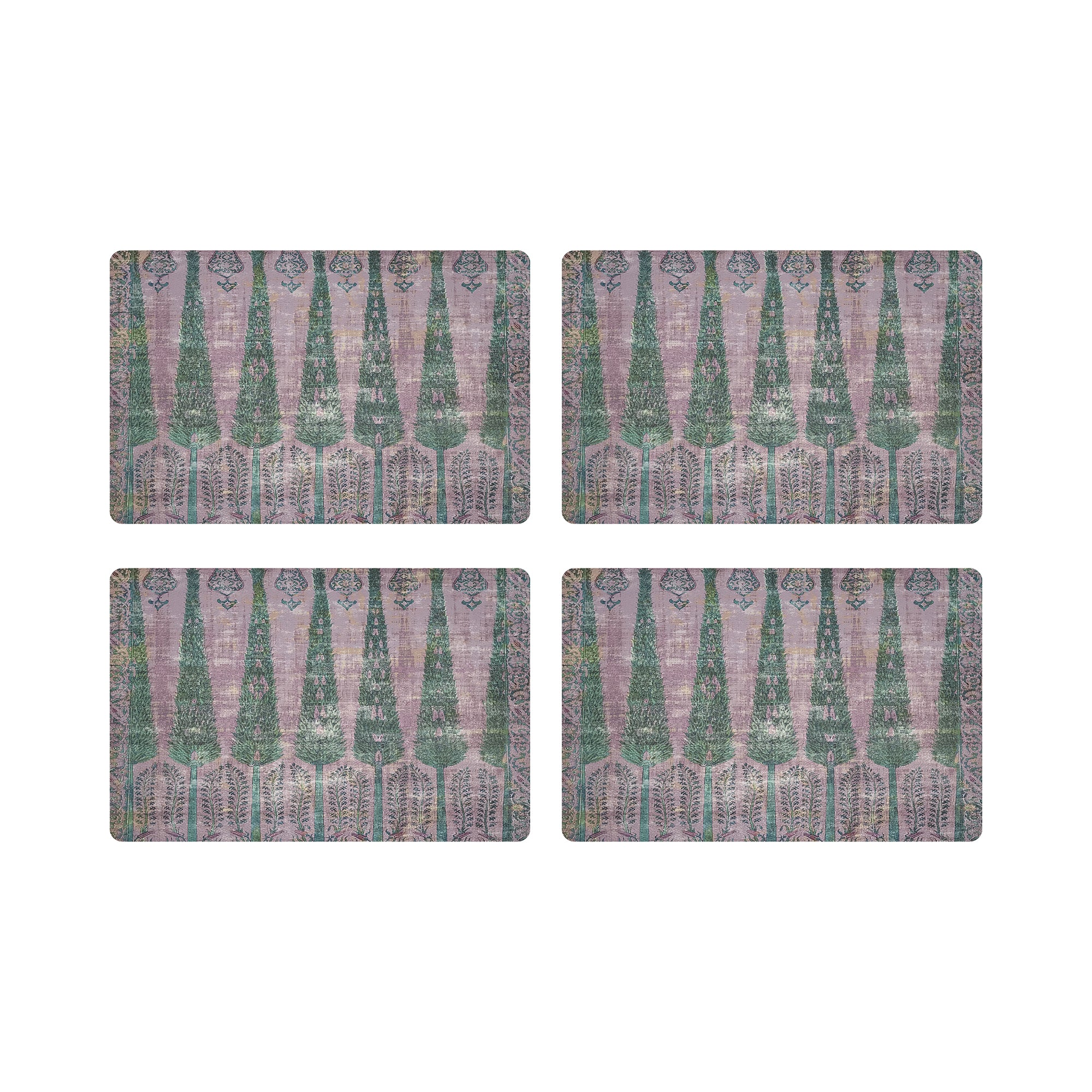Topkapi Garden Green Pink Vegan Leather Rectangle Pebble Placemat - nicolettemayer.com
