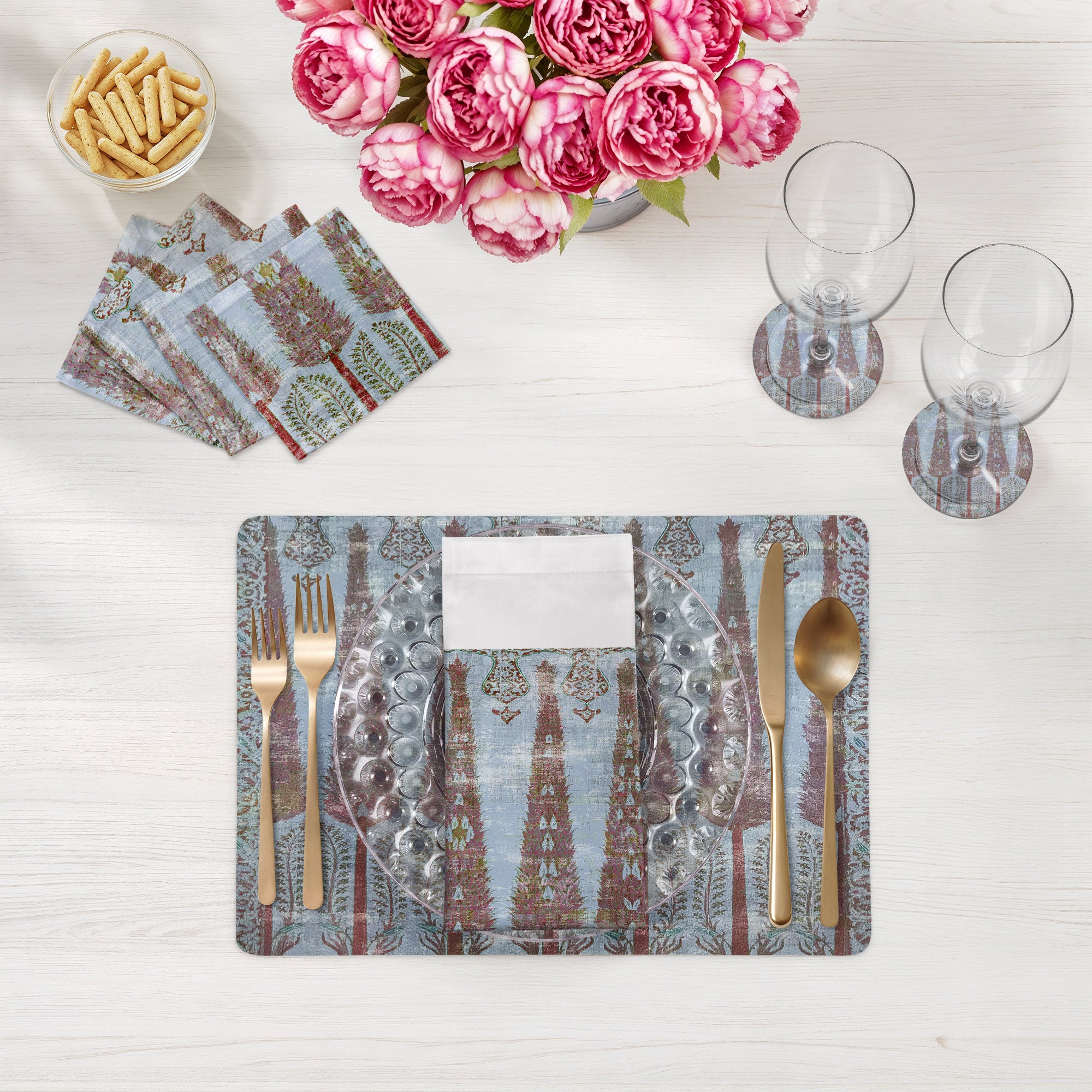Topkapi Garden Turquoise Red 17.5" Rectangle Pebble Placemat, Set Of 4 - nicolettemayer.com