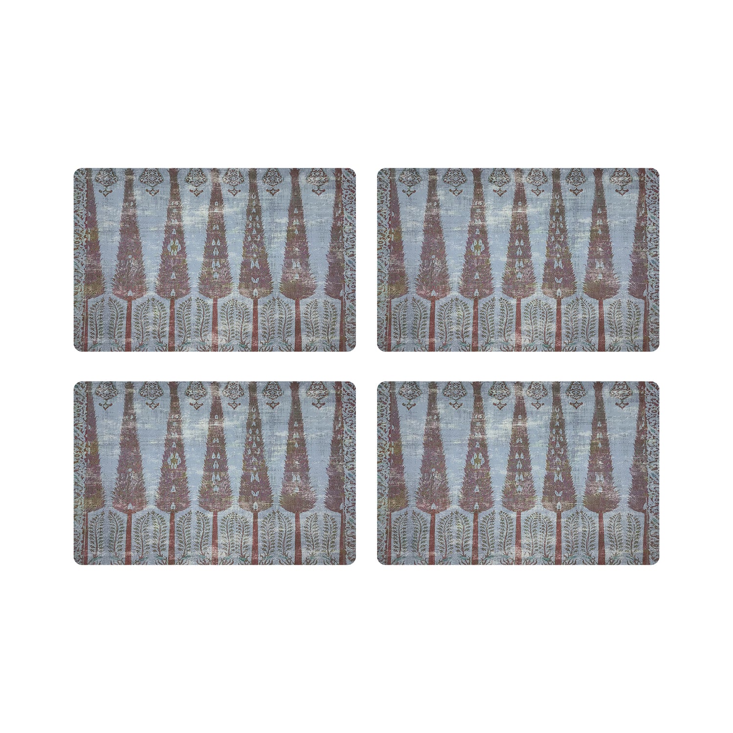 Topkapi Garden Turquoise Red 17.5" Rectangle Pebble Placemat, Set Of 4 - nicolettemayer.com