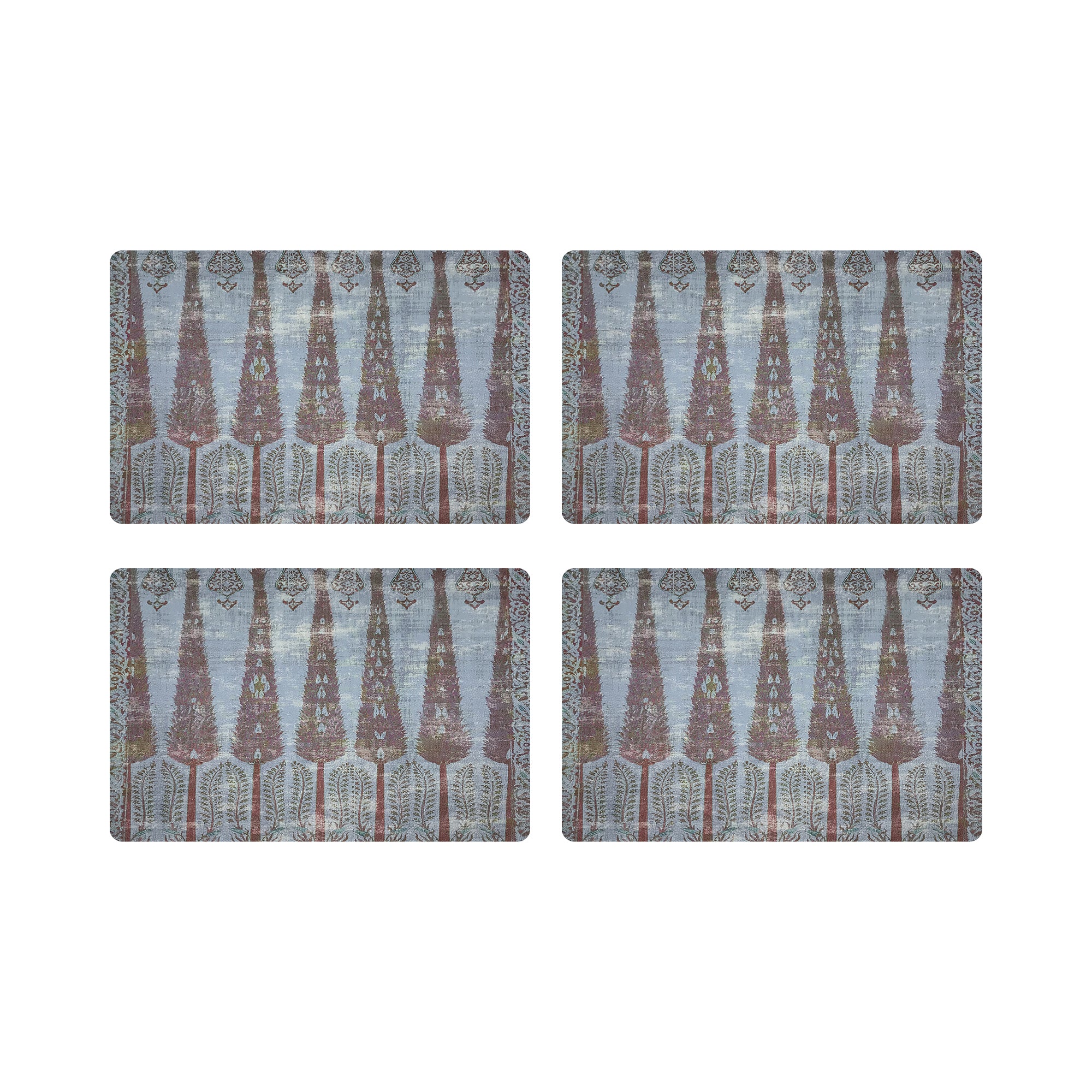 Topkapi Garden Turquoise Red Vegan Leather Rectangle Pebble Placemat - nicolettemayer.com