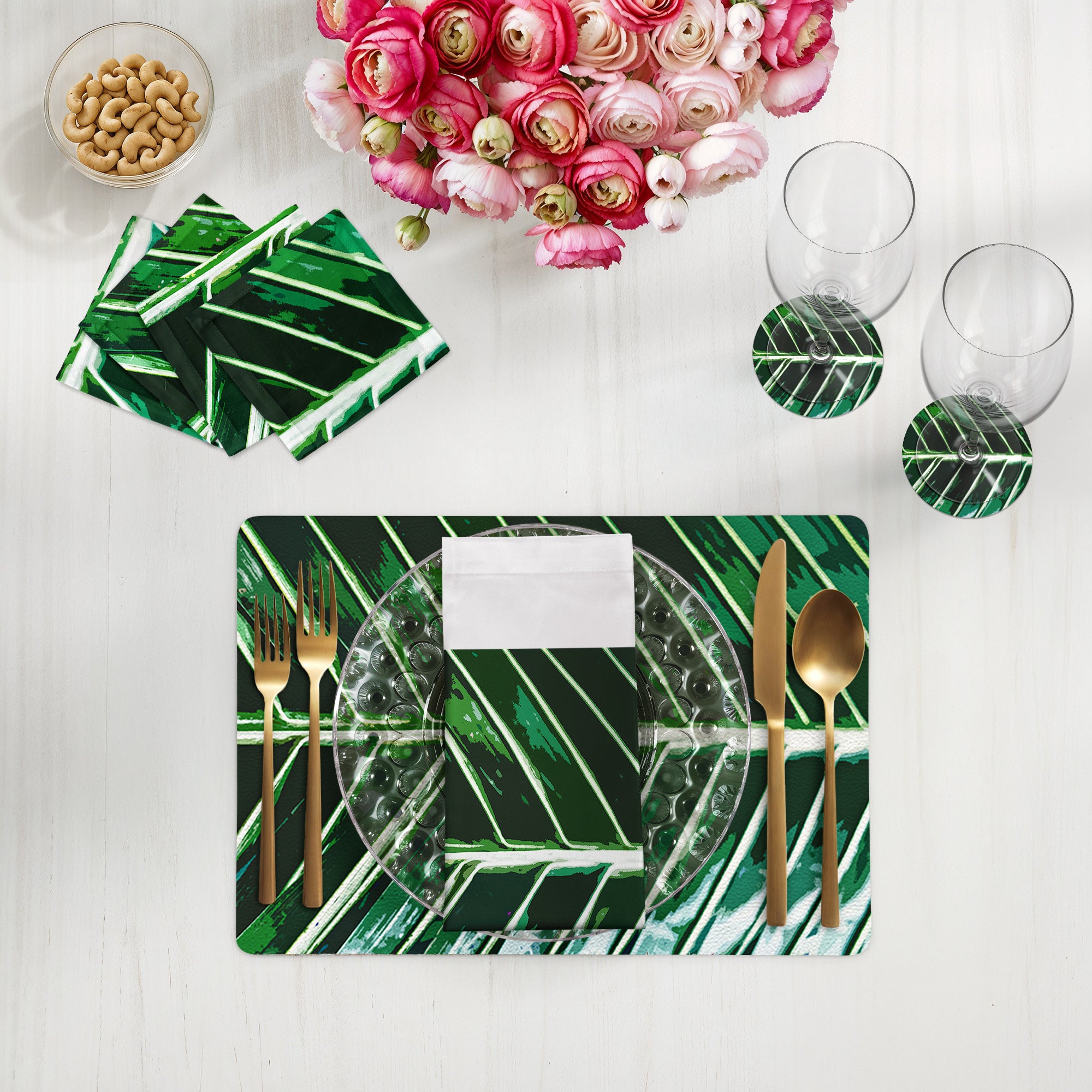 Tropical Leaf Green Vegan Leather Rectangle Placemat