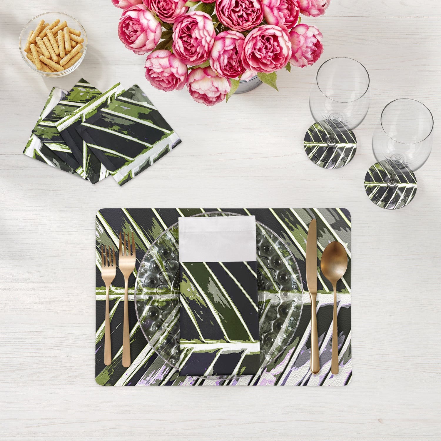 Tropical Leaf Khaki Vegan Leather Rectangle Placemat