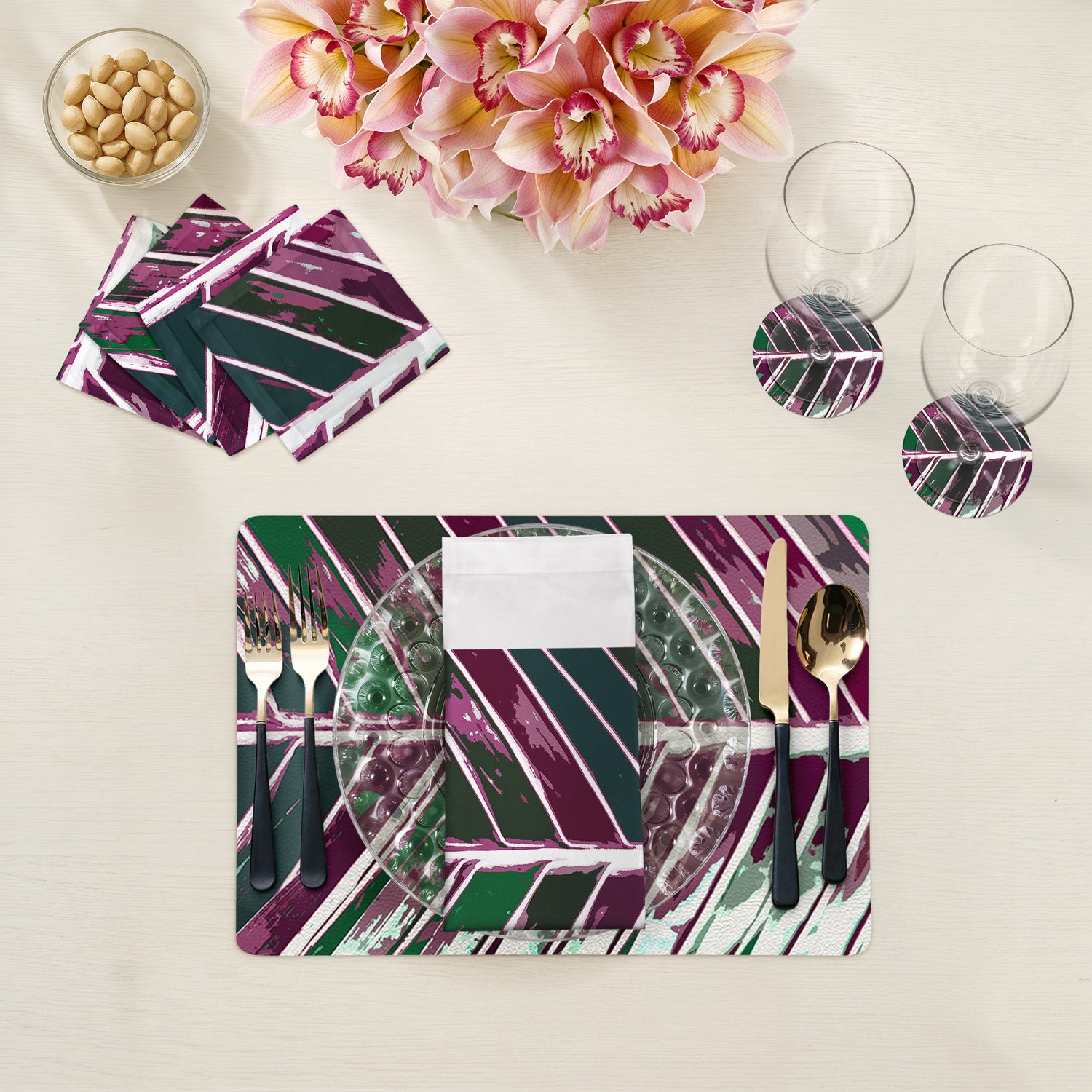 Tropical Leaf Magenta Vegan Leather Rectangle Placemat
