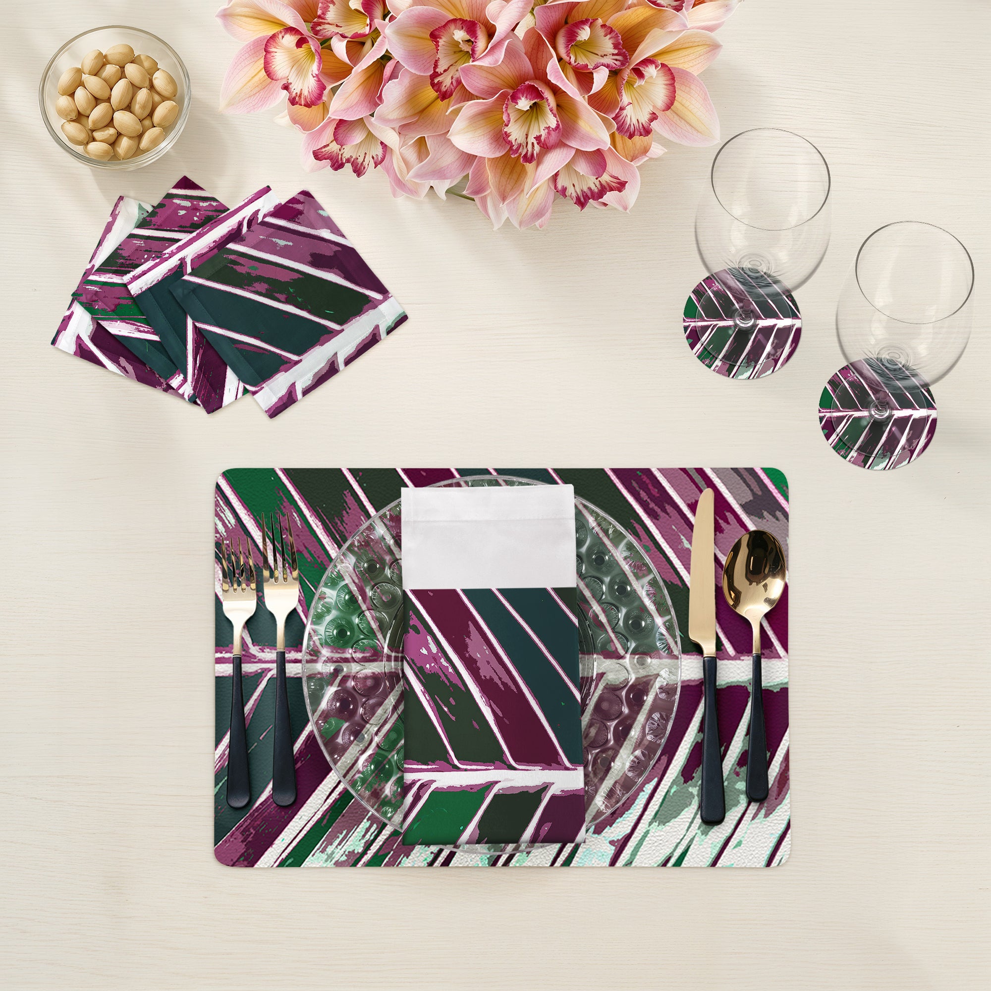 Tropical Leaf Magenta Vegan Leather Rectangle Placemat