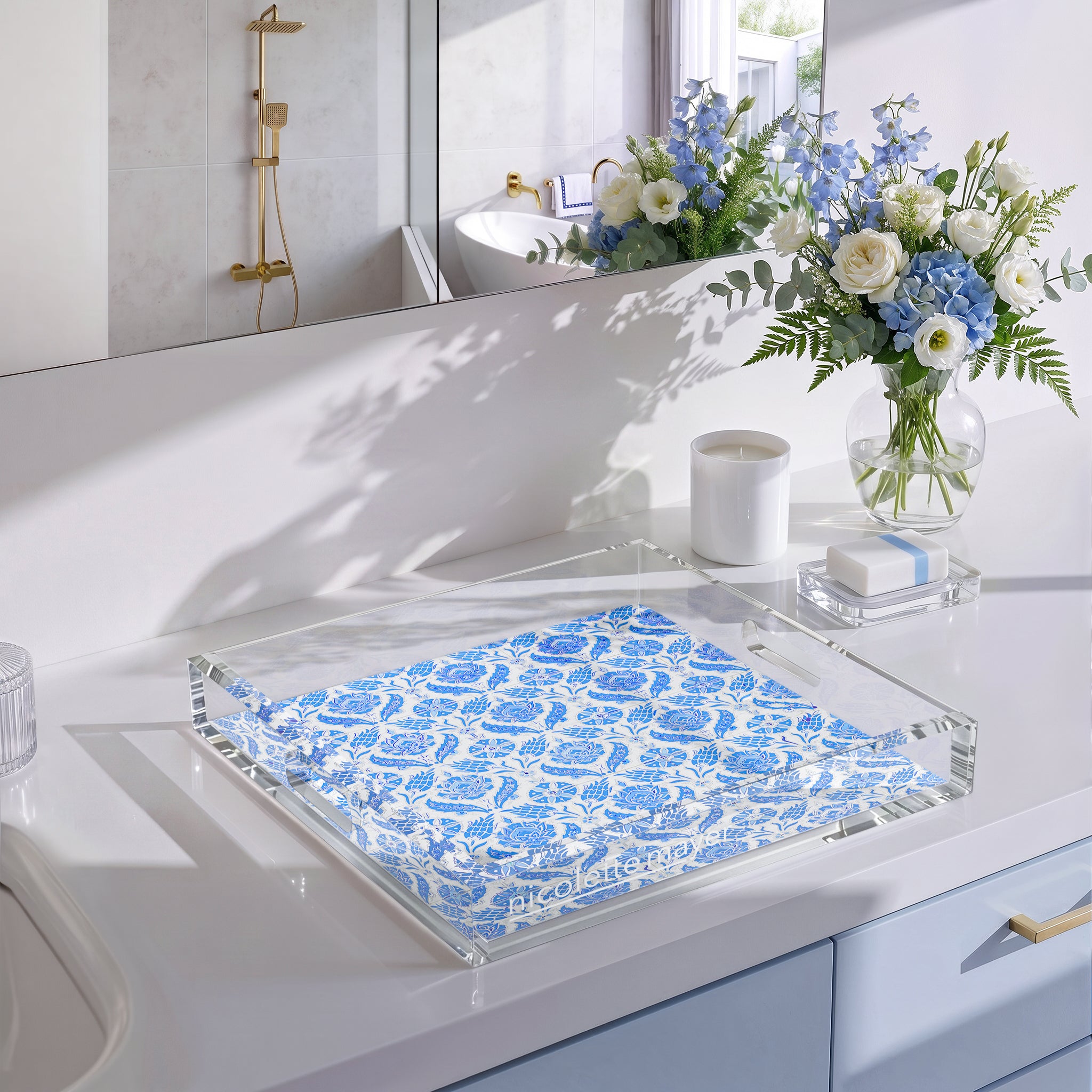 Tulipia Blue 12X12 Acrylic Tray - nicolettemayer.com