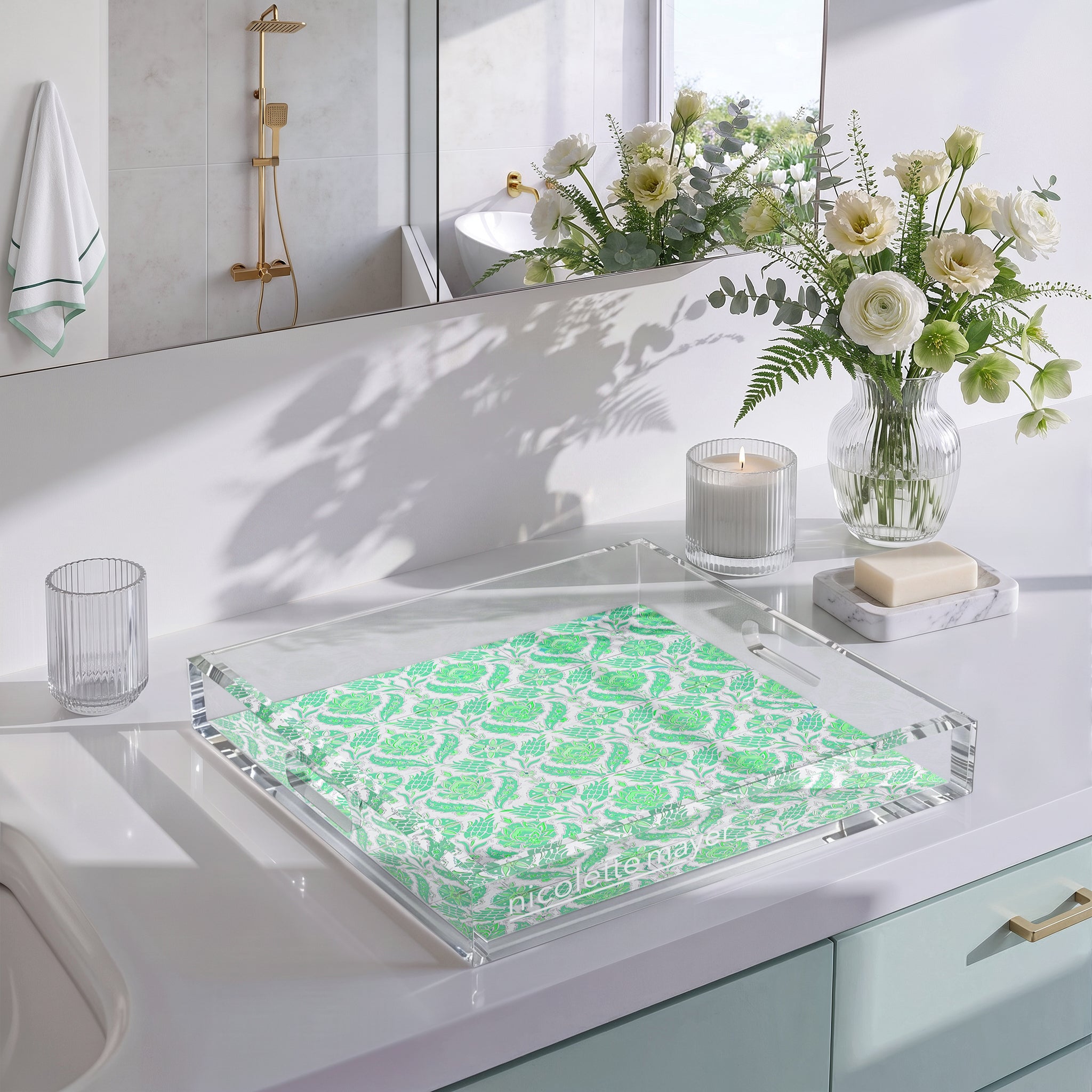 Tulipia Green 12X12 Acrylic Tray - nicolettemayer.com