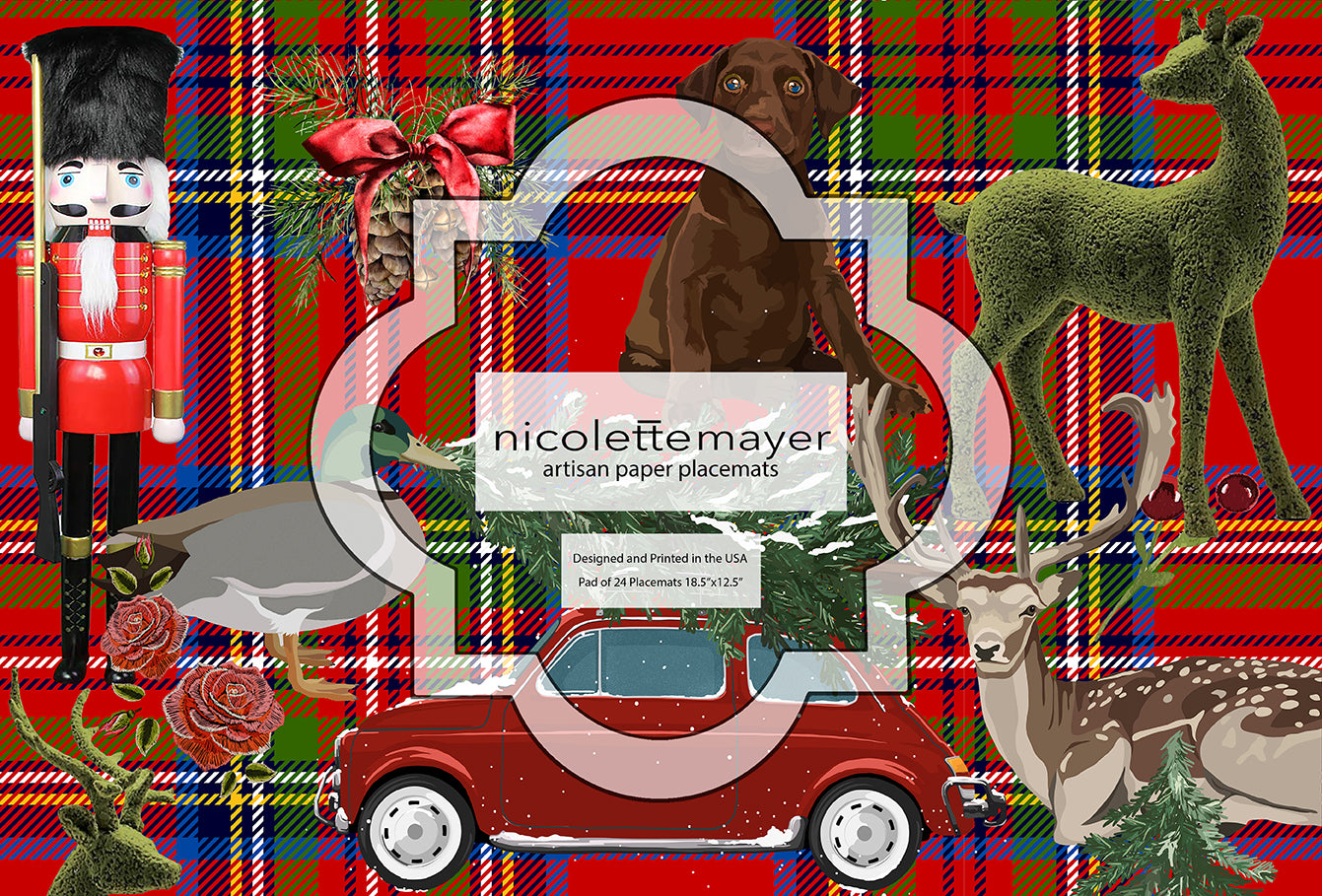 Ultimatives Tischset aus Papier mit Weihnachtskaromuster, ein Set mit 24 Stück