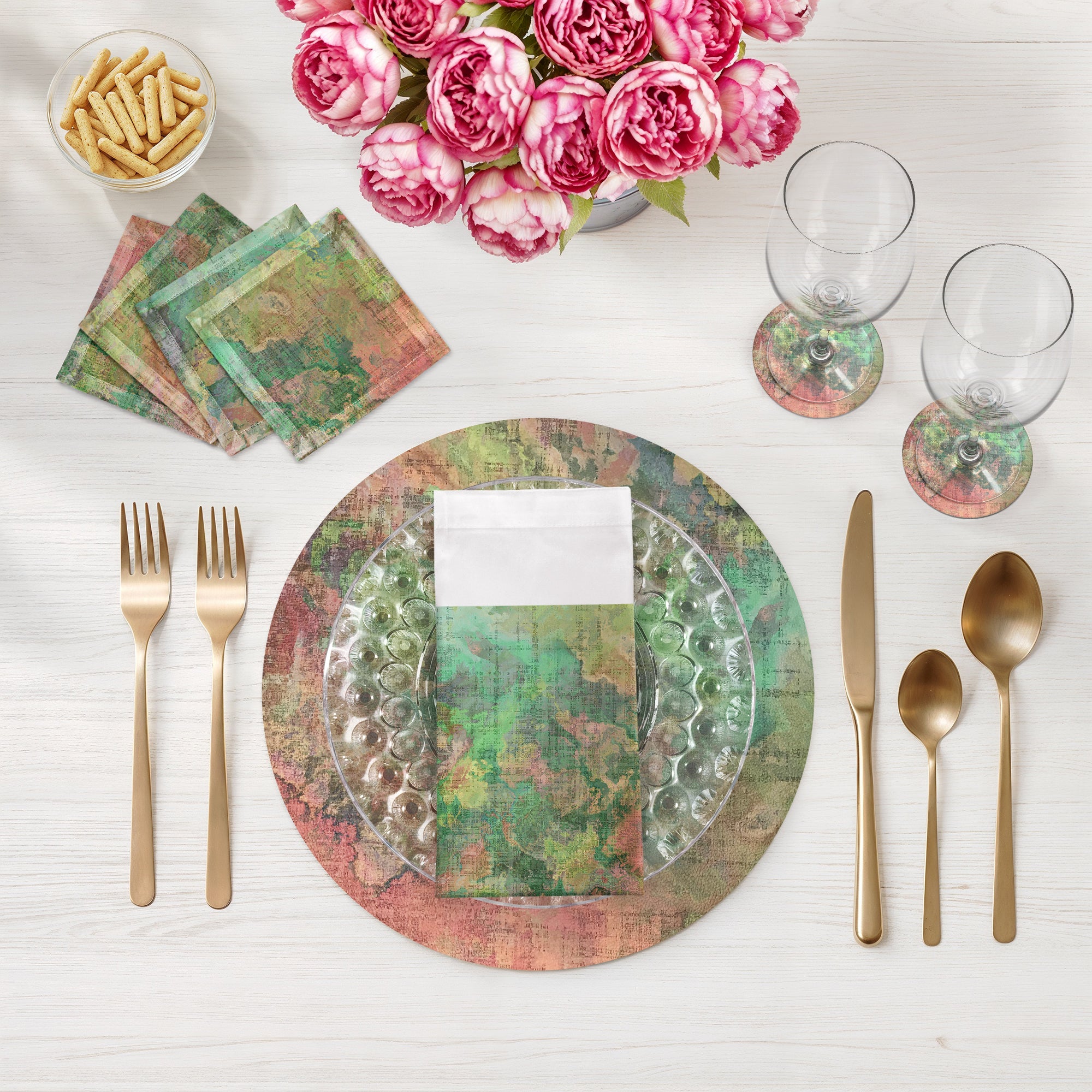 SETS DE TABLE RONDS À GALETS WATERCOLOR DARLING 16", LOT DE 4