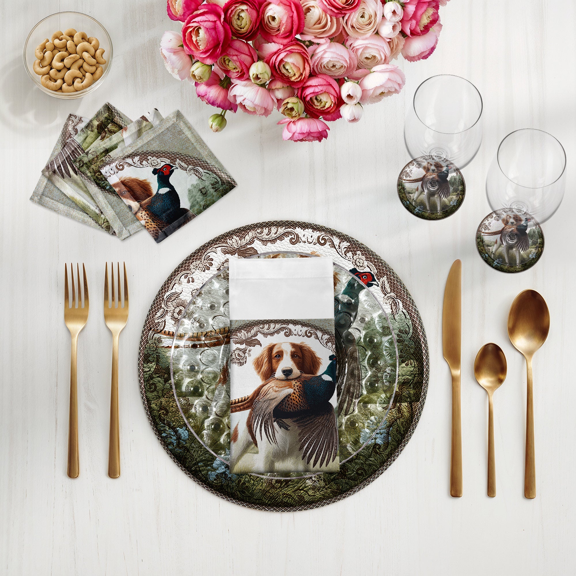 Woodland Hunting Dog Vegan Leather Round Pebble Placemat