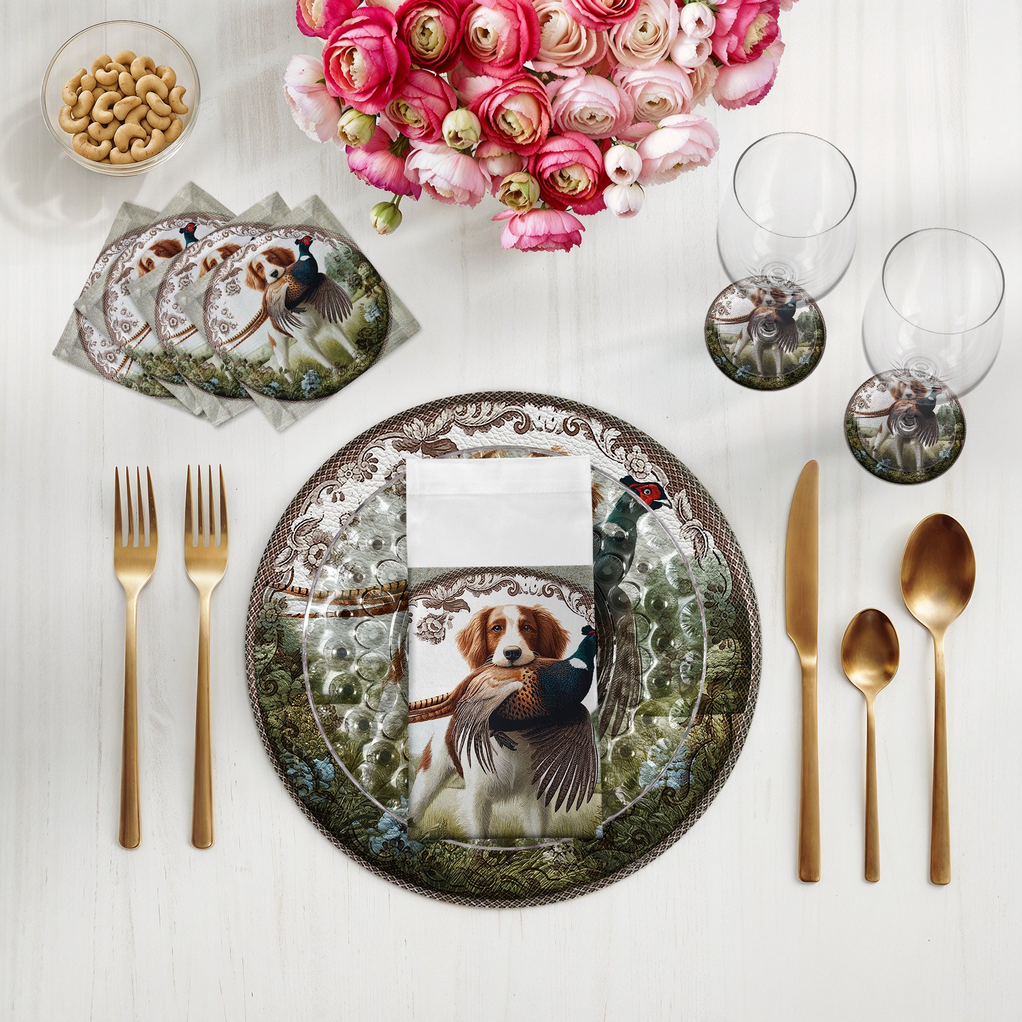 Woodland Hunting Dog Cotton Sateen Dinner Napkins