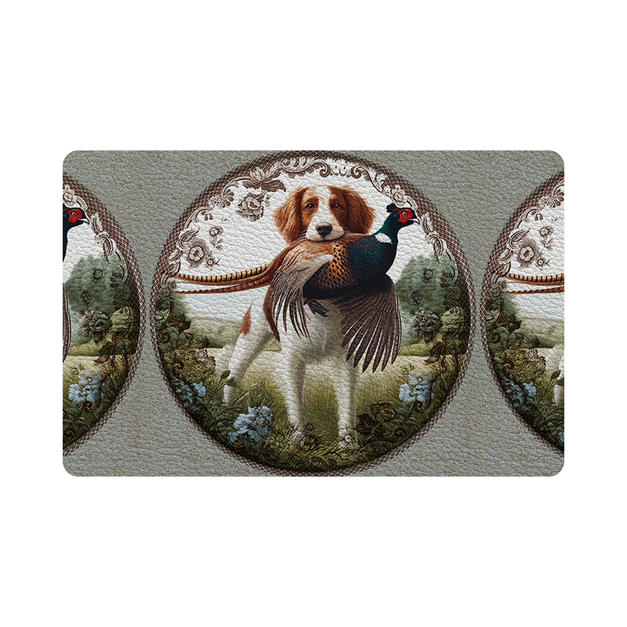Woodland Hunting Dog Vegan Leather Rectangle Pebble Placemat
