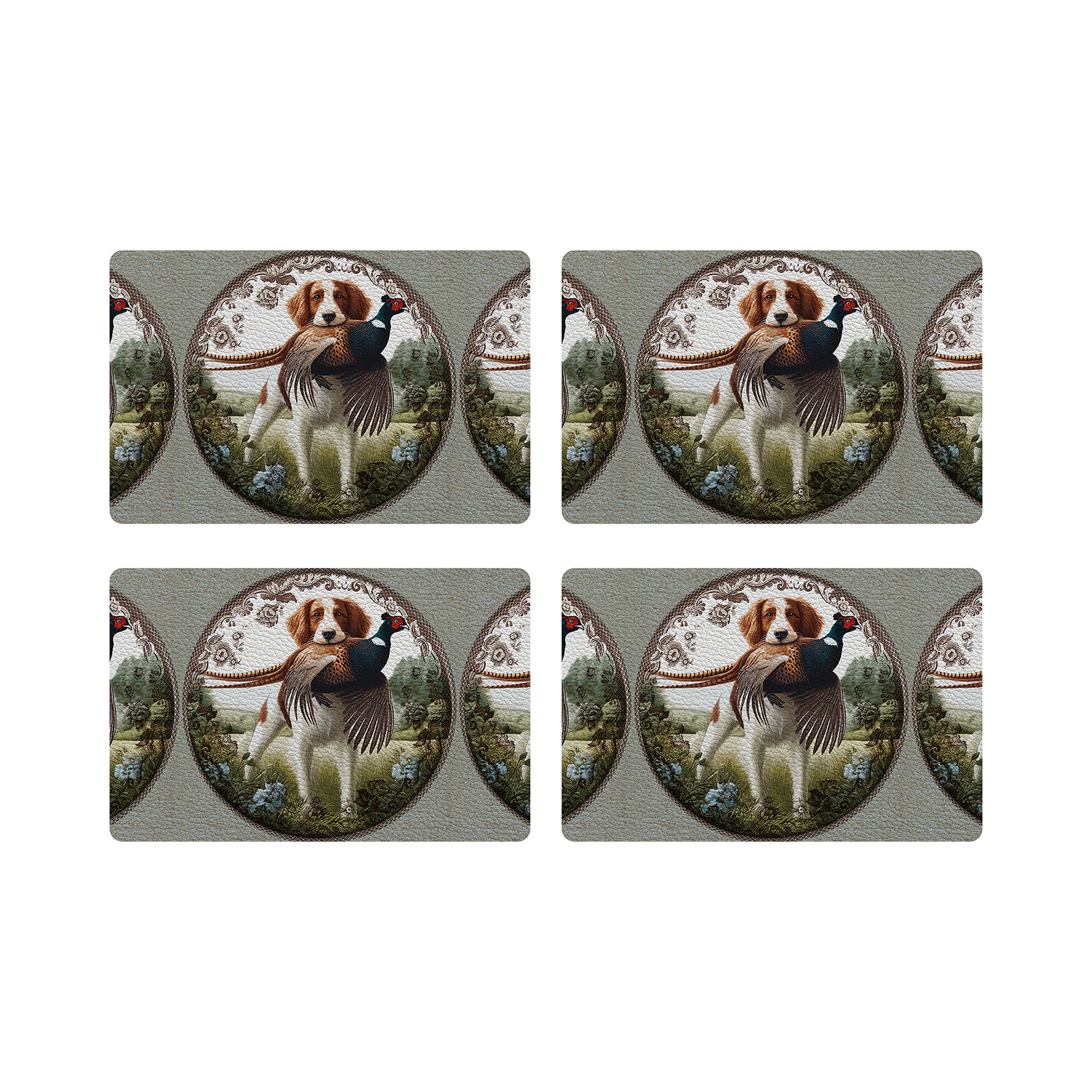 Woodland Hunting Dog Vegan Leather Rectangle Pebble Placemat
