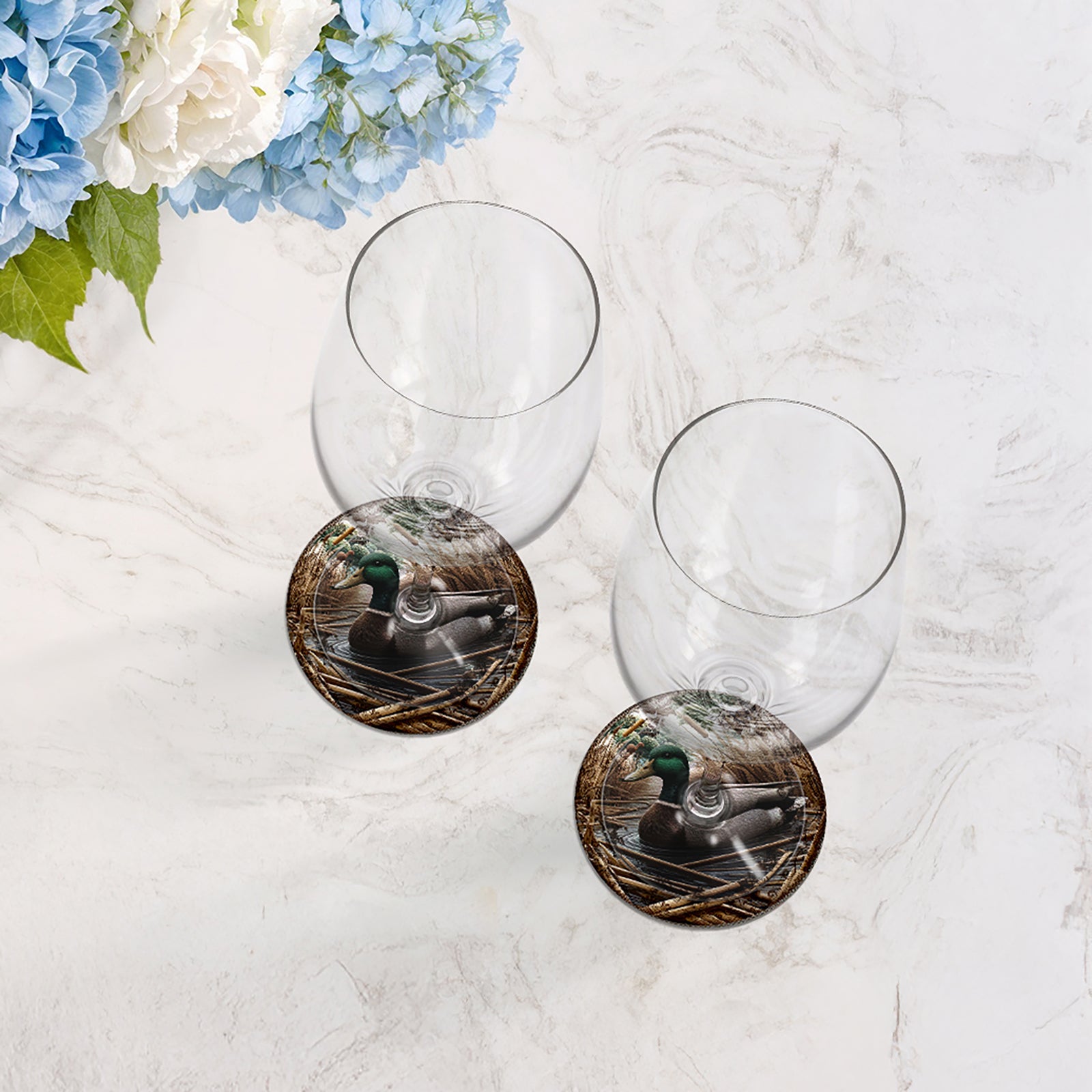 Woodland Mallard Duck Vegan Leather Round Coasters