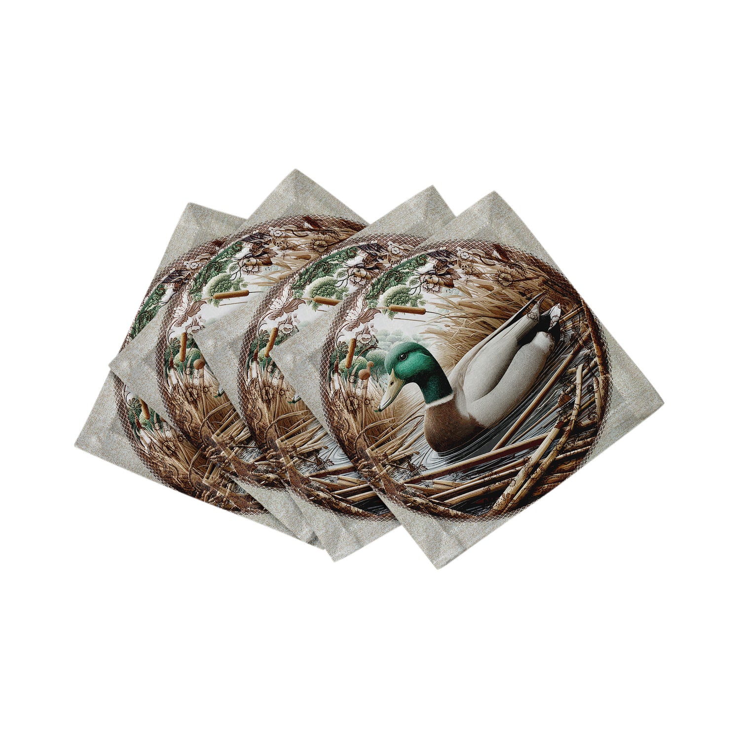 Woodland Mallard Duck Cotton Sateen Cocktail Napkins