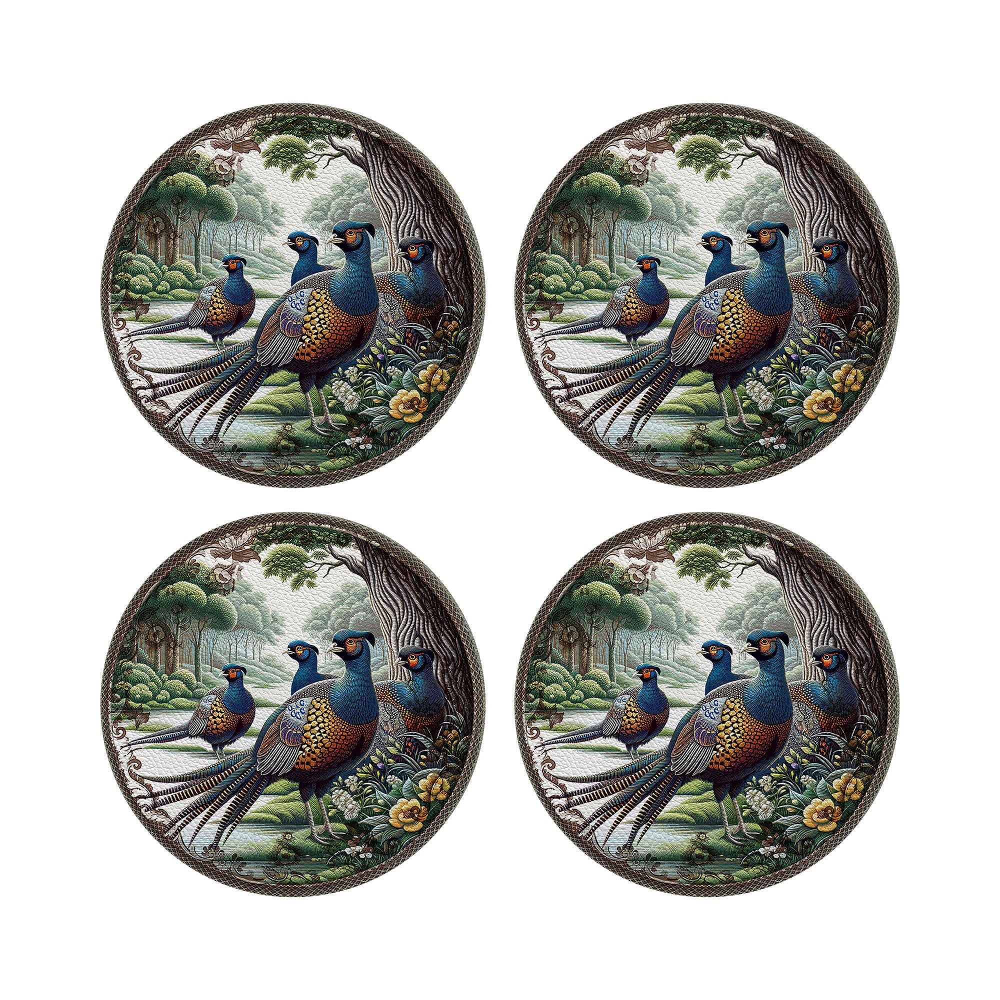 Woodland Pheasant Vegan Leather Round Pebble Placemat