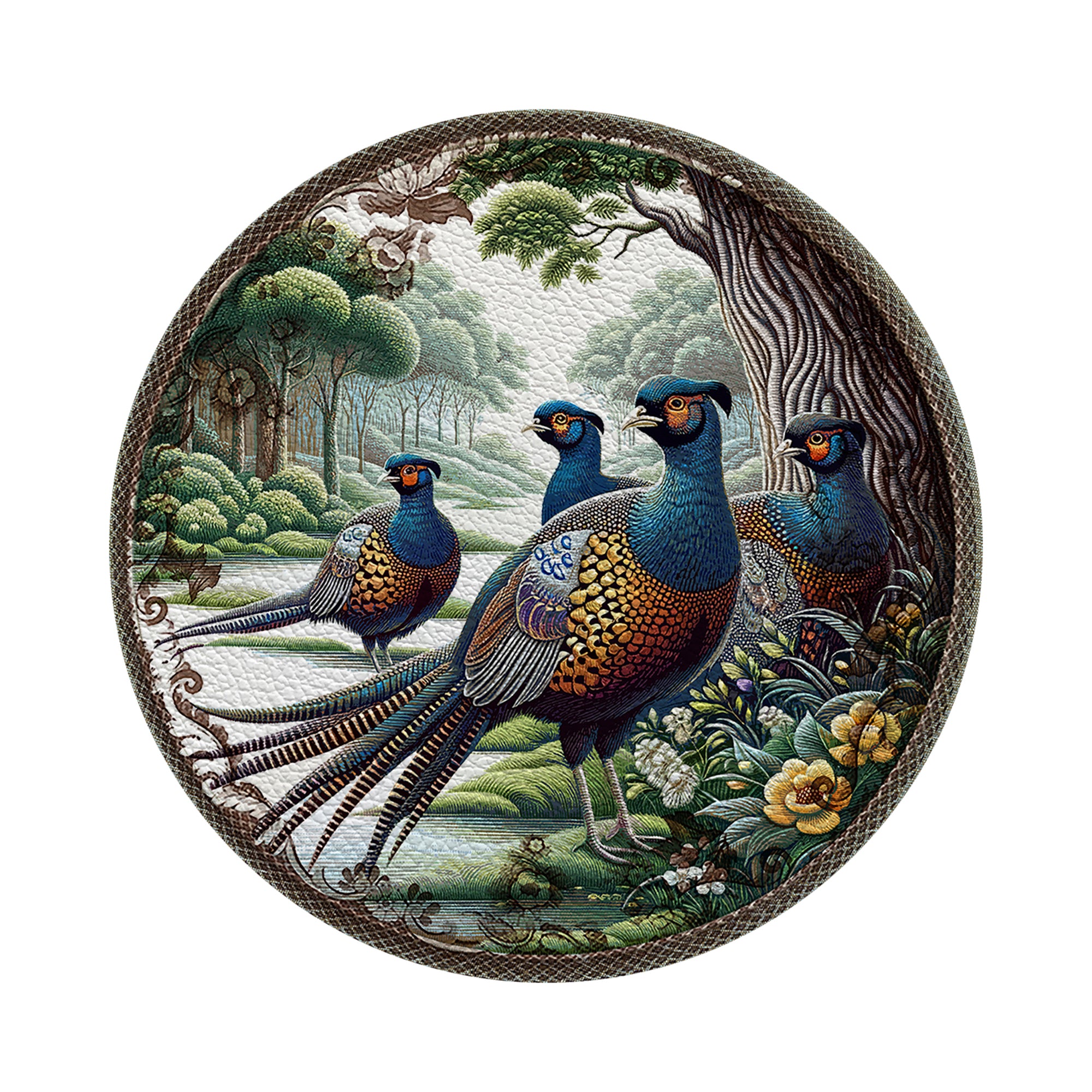 Woodland Pheasant Vegan Leather Round Coasters