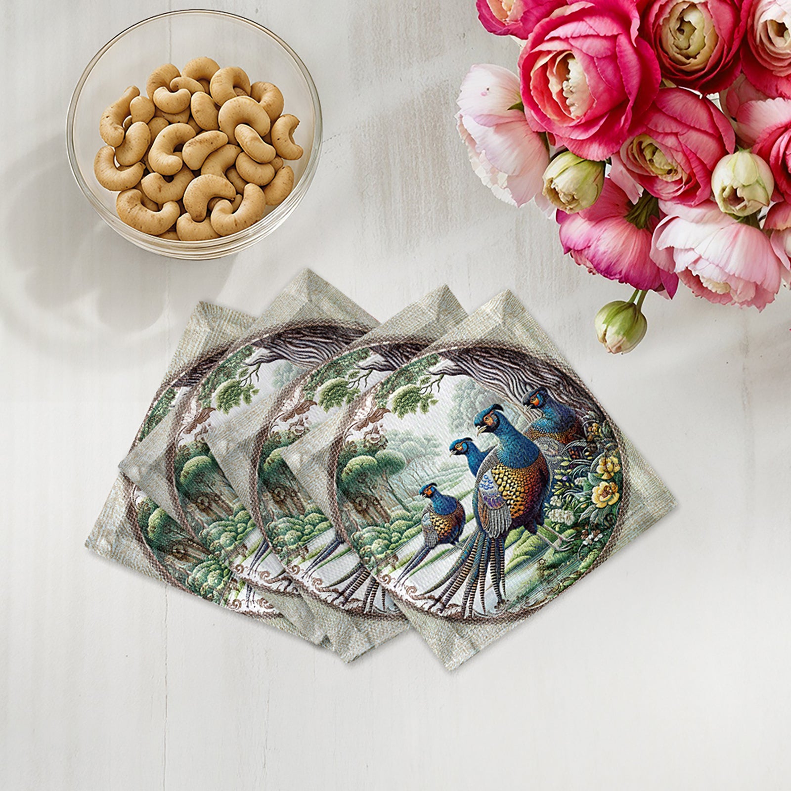 Woodland Pheasant Cotton Sateen Cocktail Napkins