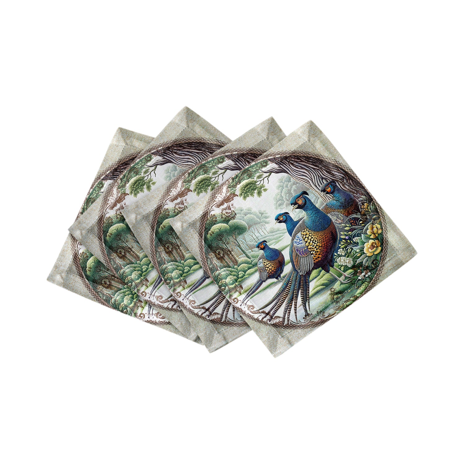 Woodland Pheasant Cotton Sateen Cocktail Napkins