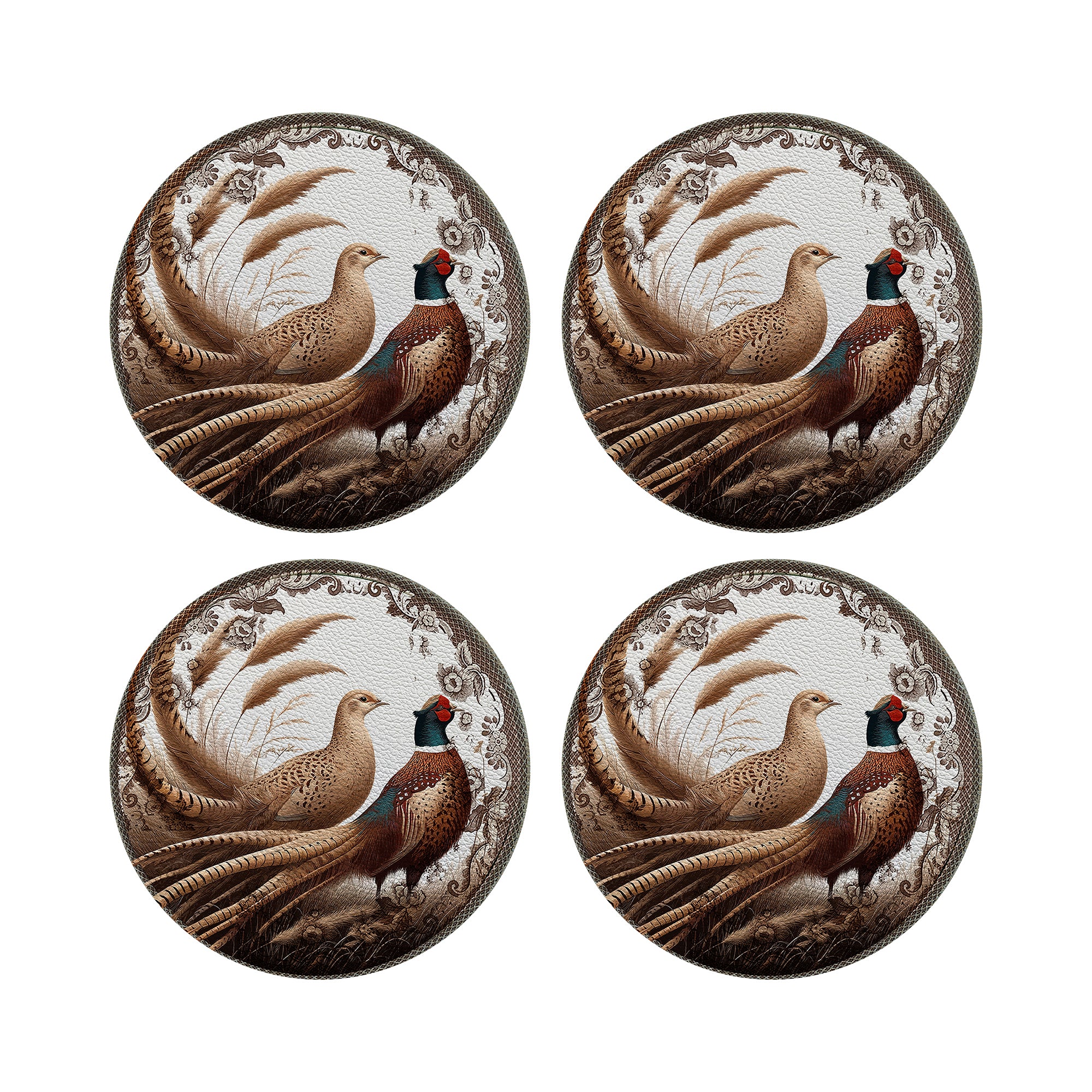 Woodland Pheasant Partners Vegan Leather Round Pebble Placemat