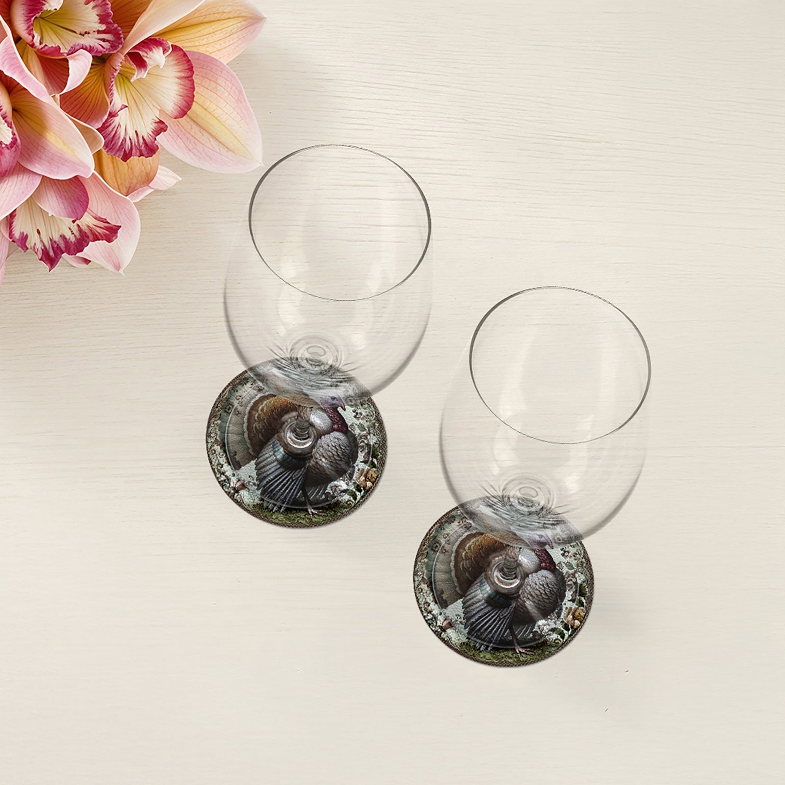 Woodland Turkey Vegan Leather Round Coasters
