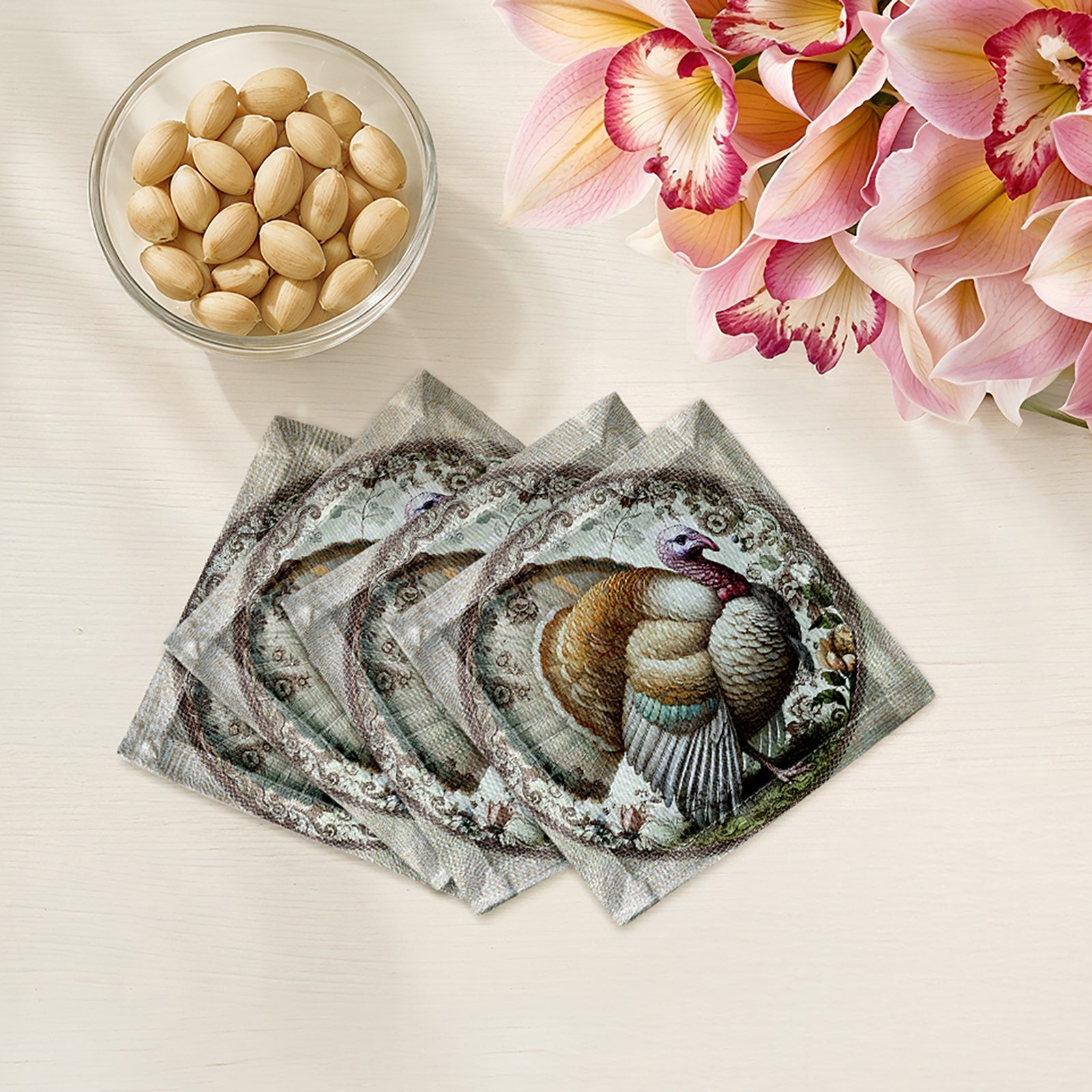 Woodland Turkey Cotton Sateen Cocktail Napkins