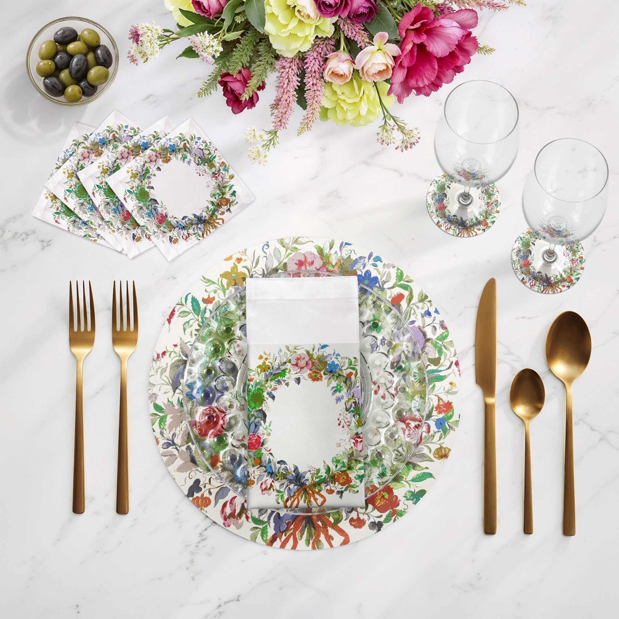 SET DE TABLE RONDS EN GALETS, COURONNE DE FLEURS, ORANGE, 16, LOT DE 4