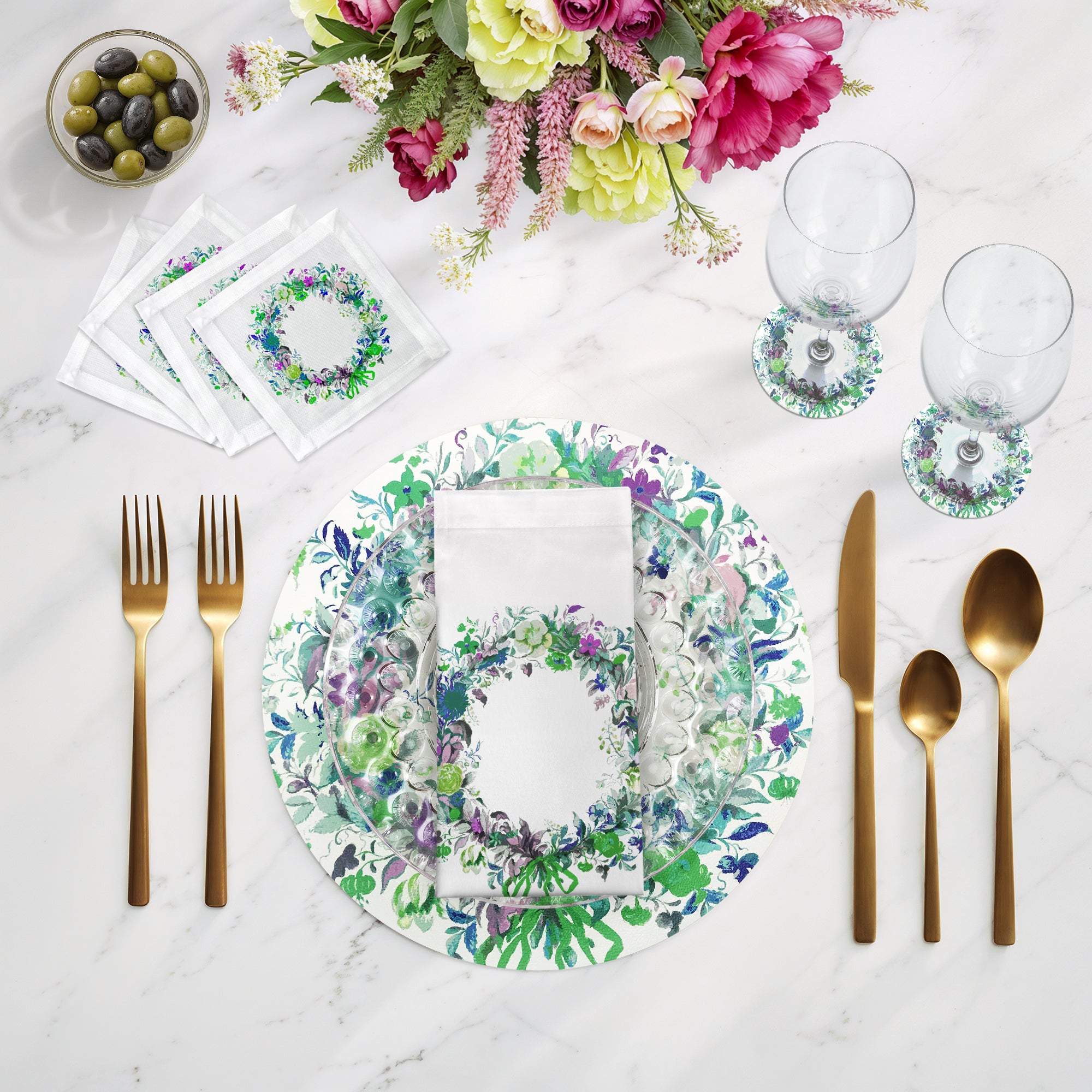 WREATH FLOWERS BLUE 16" Round Pebble Placemats, Set of 4 - nicolettemayer.com