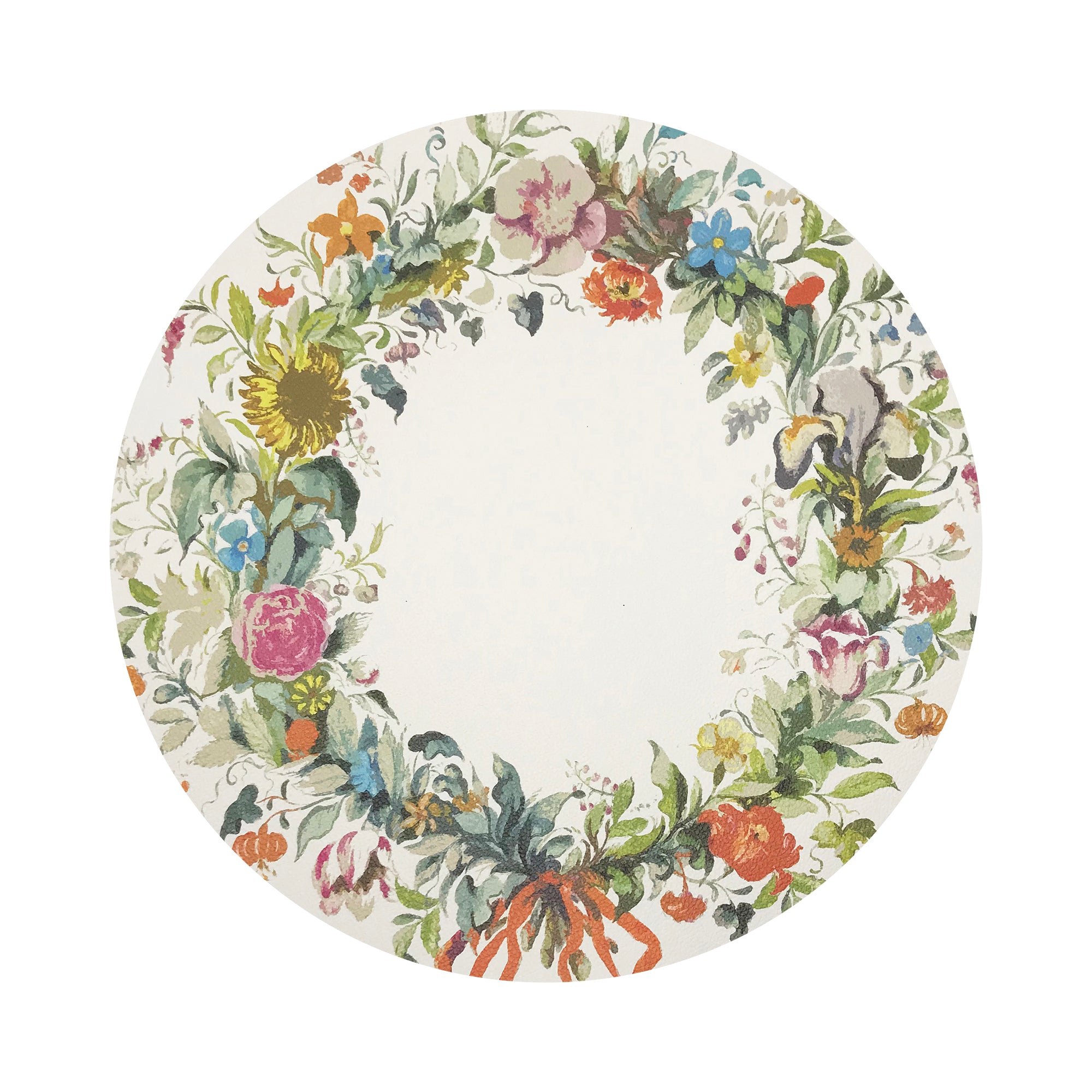 Wreath Flowers Gold Vegan Leather Round Pebble Placemat - nicolettemayer.com