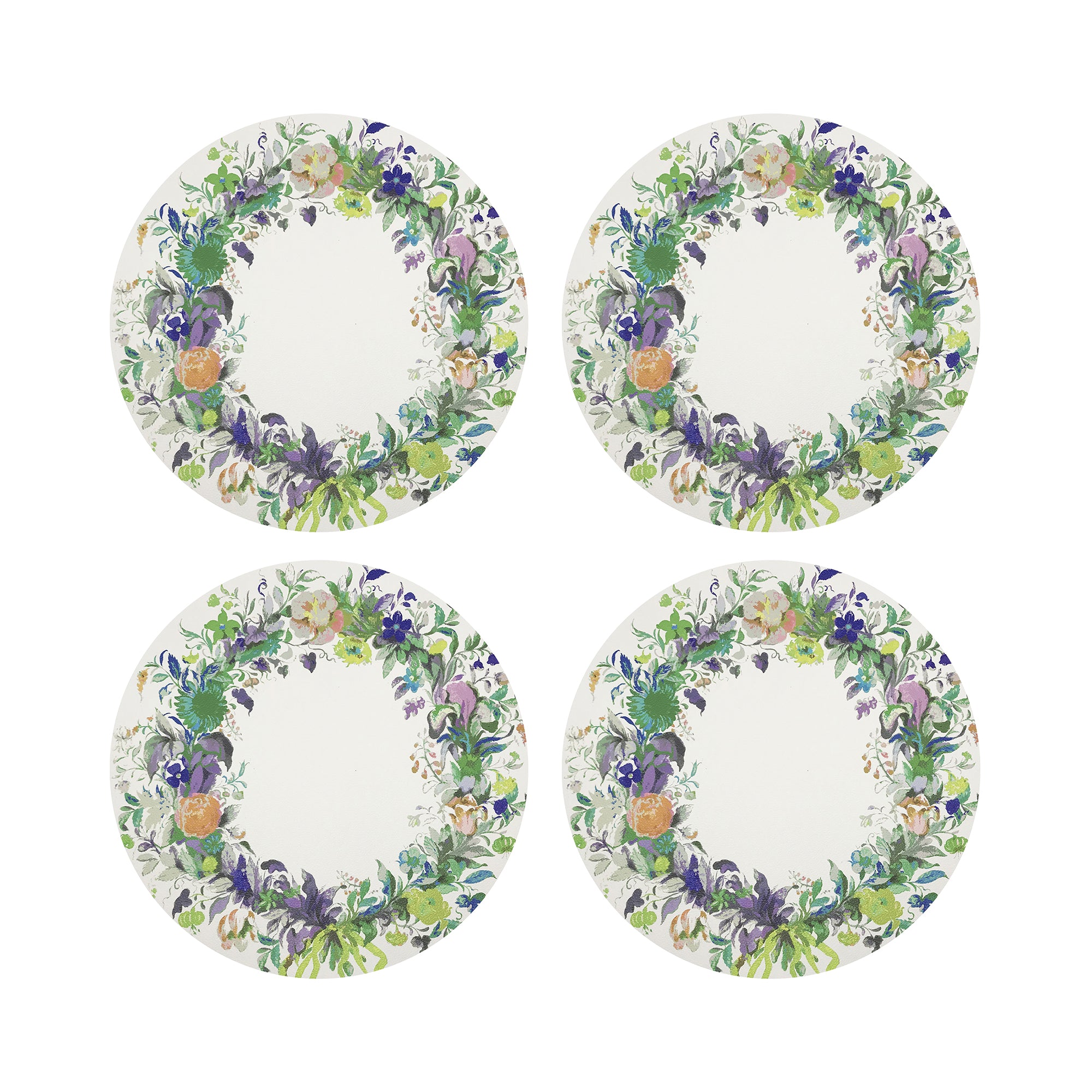 WREATH FLOWERS GREEN 16" Round Pebble Placemats, Set of 4 - nicolettemayer.com
