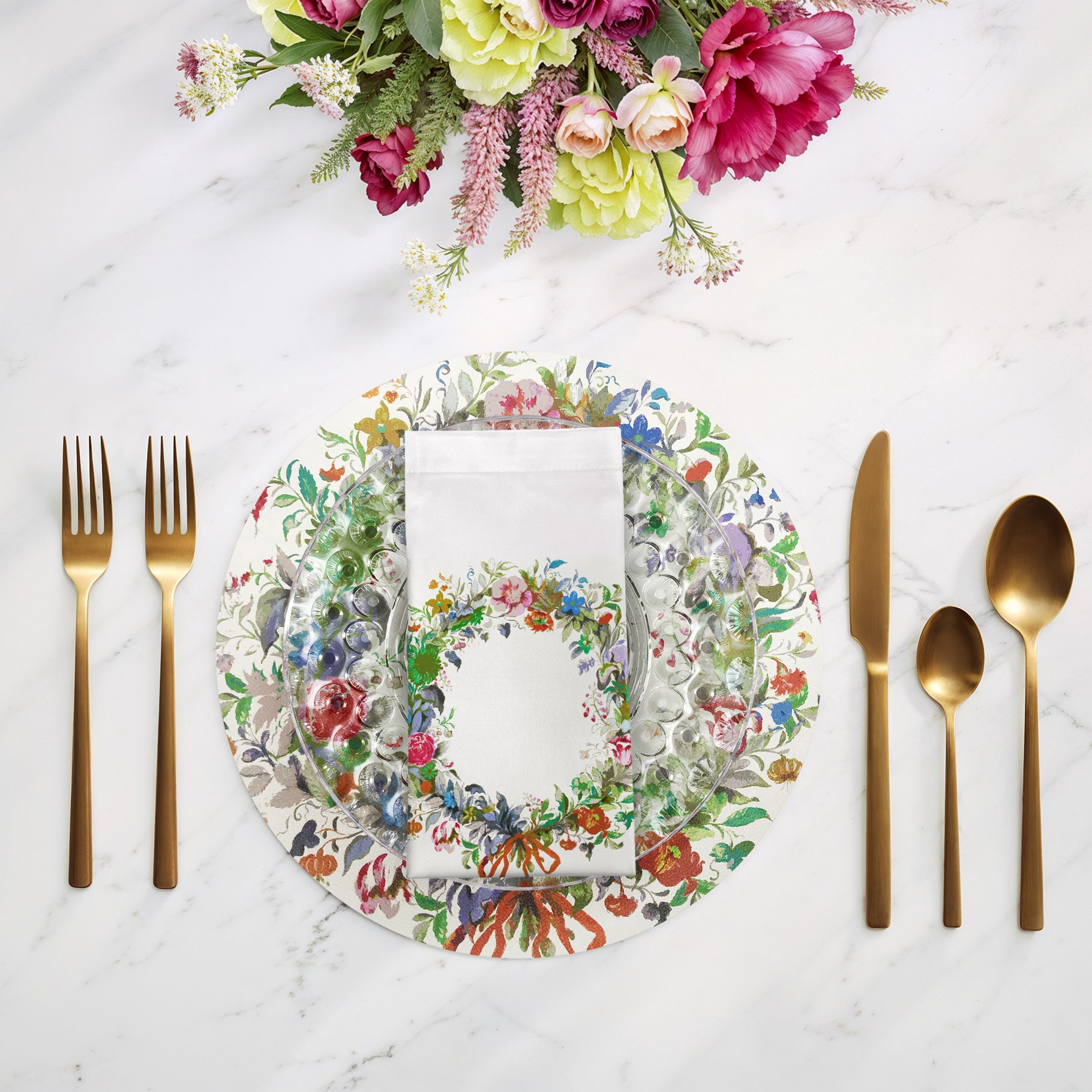 Wreath Flowers Orange 22X22 Hemstitch Napkin, Set of 4 - nicolettemayer.com