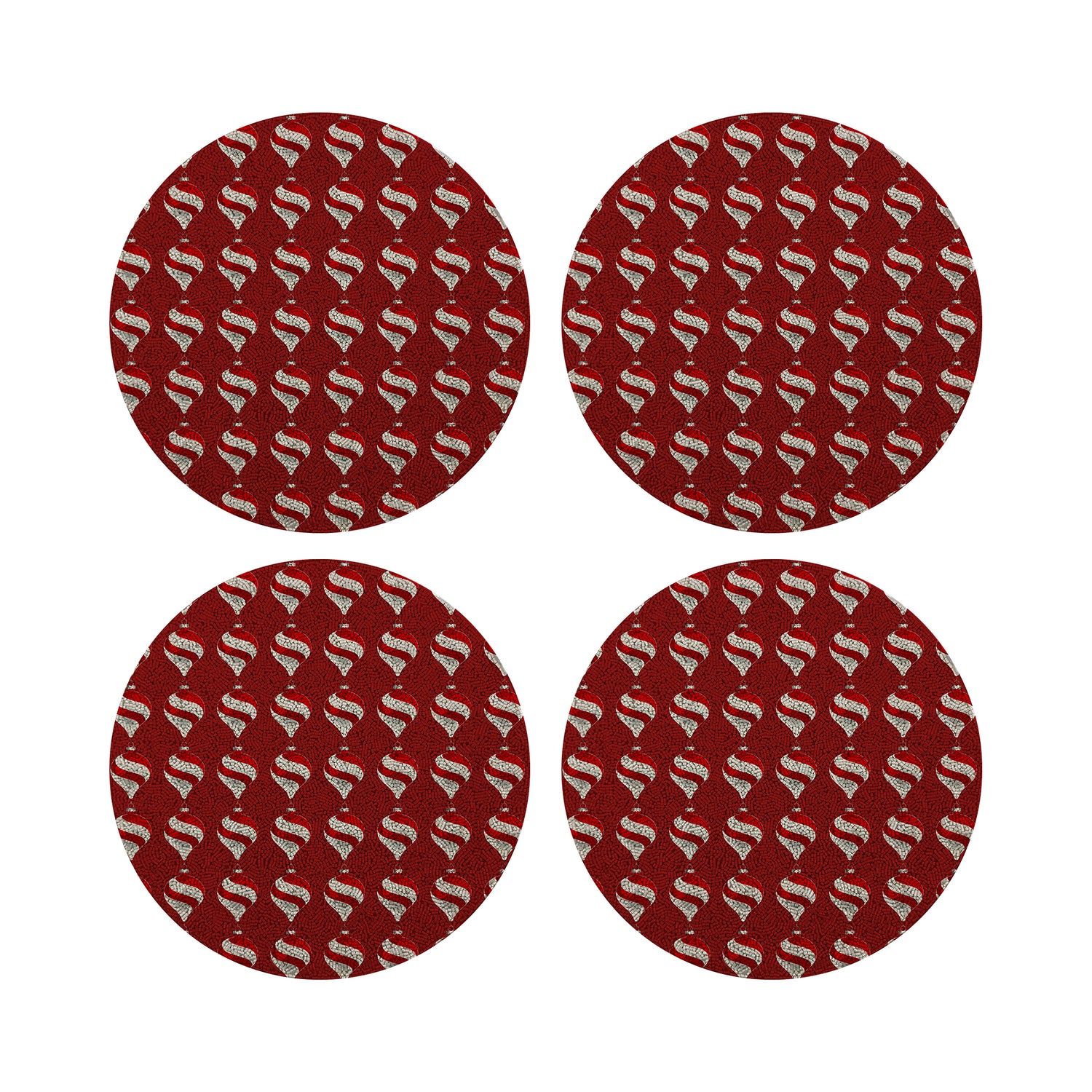 Xmas Ornament Red Round Beaded Placemat Smooth